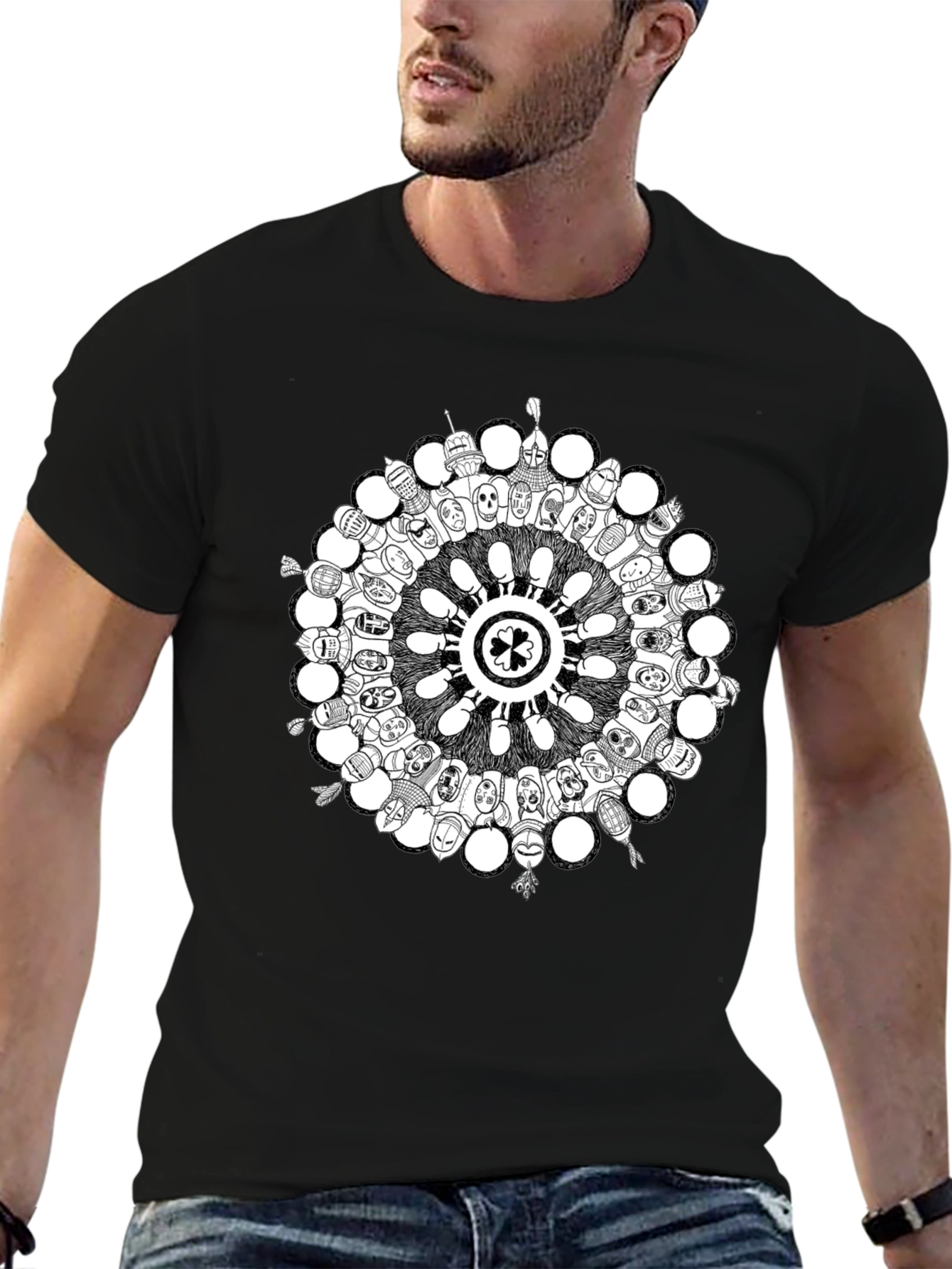 Black Unique Circle Graphic Tee - Soft Cotton Blend Shirt view 6