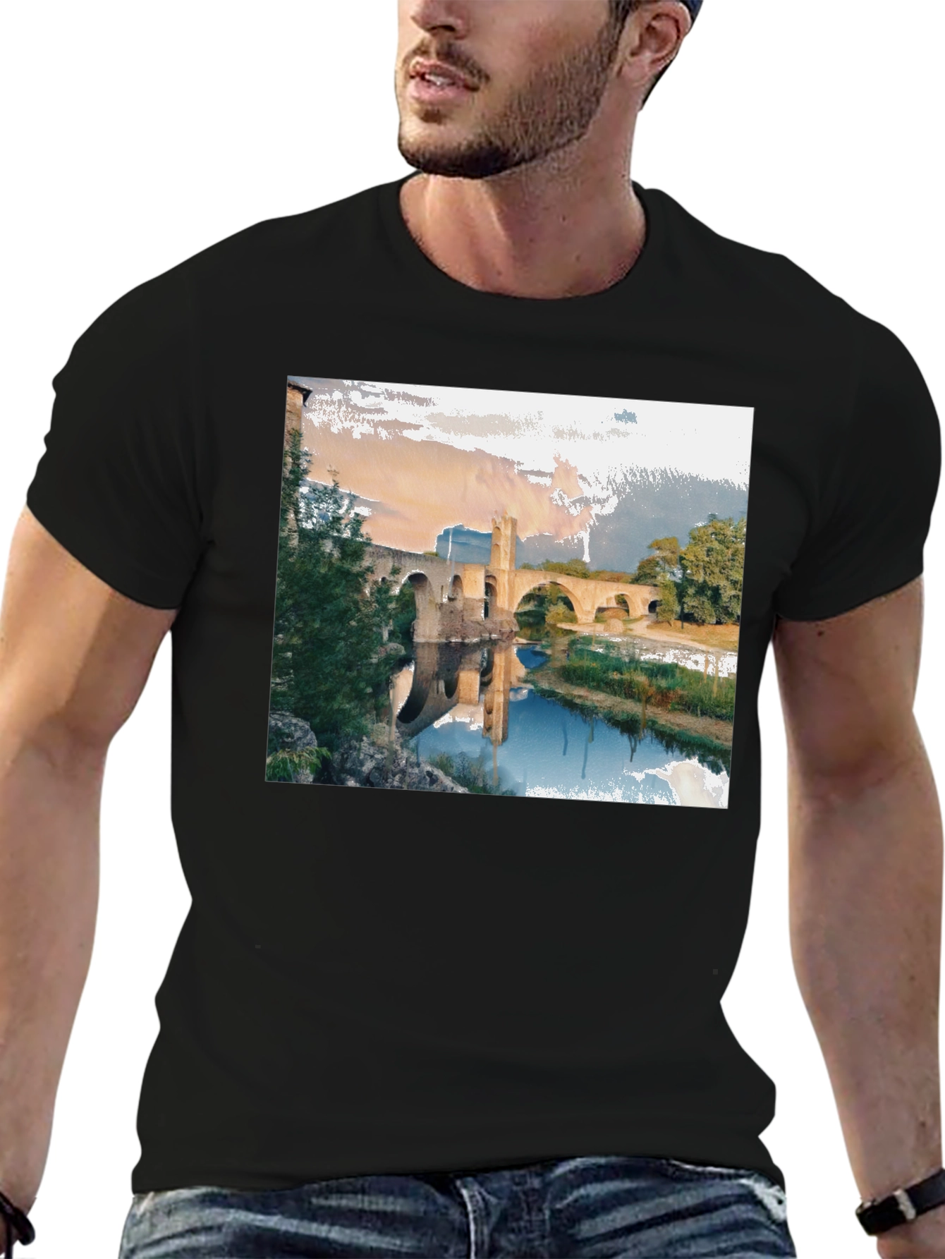 Black River Bridge Graphic Tee - Black Cotton Blend view 6
