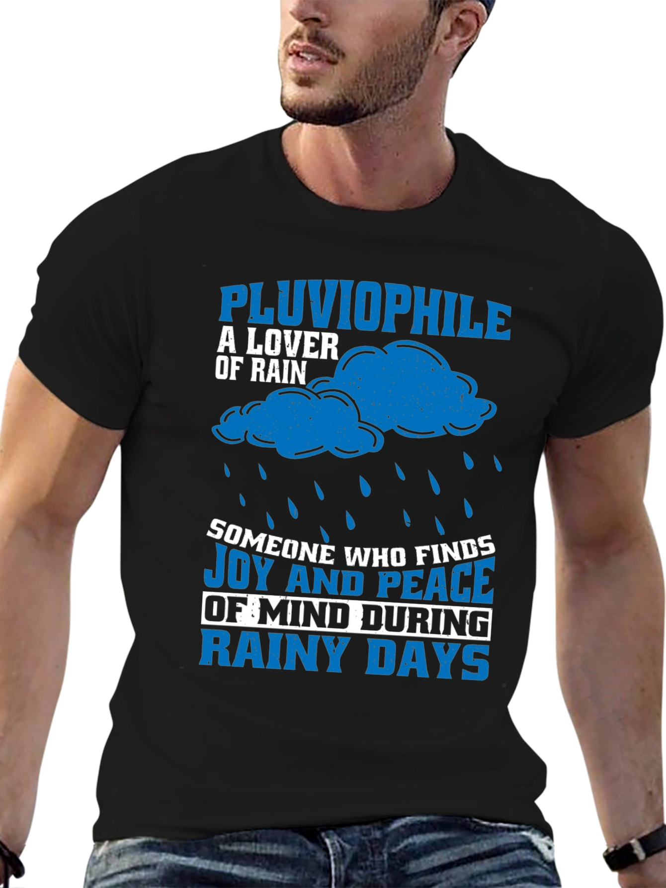 Black Pluviophile Rain Lover Graphic T-Shirt view 6