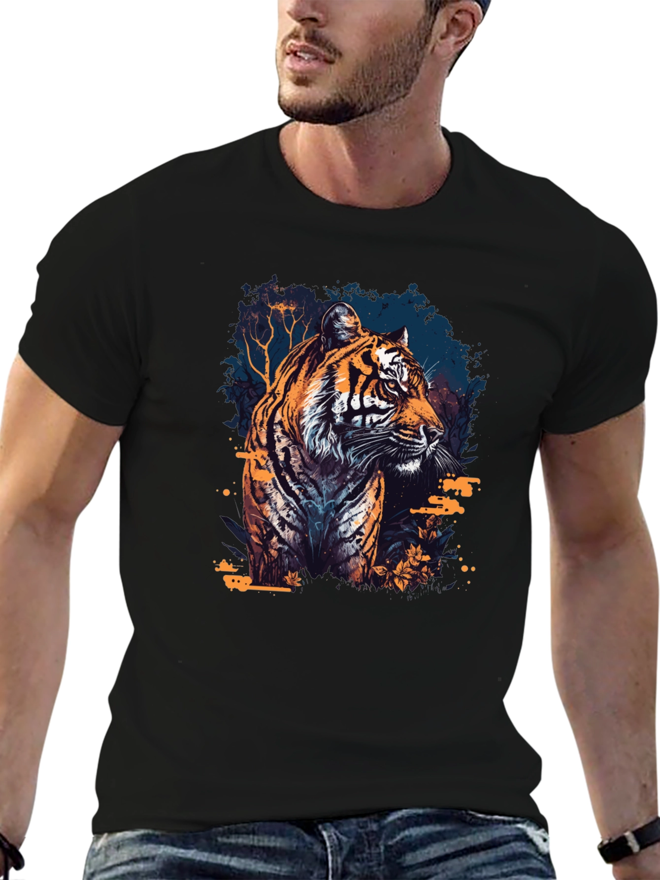 Black Tiger Graphic Print Black T-Shirt view 6