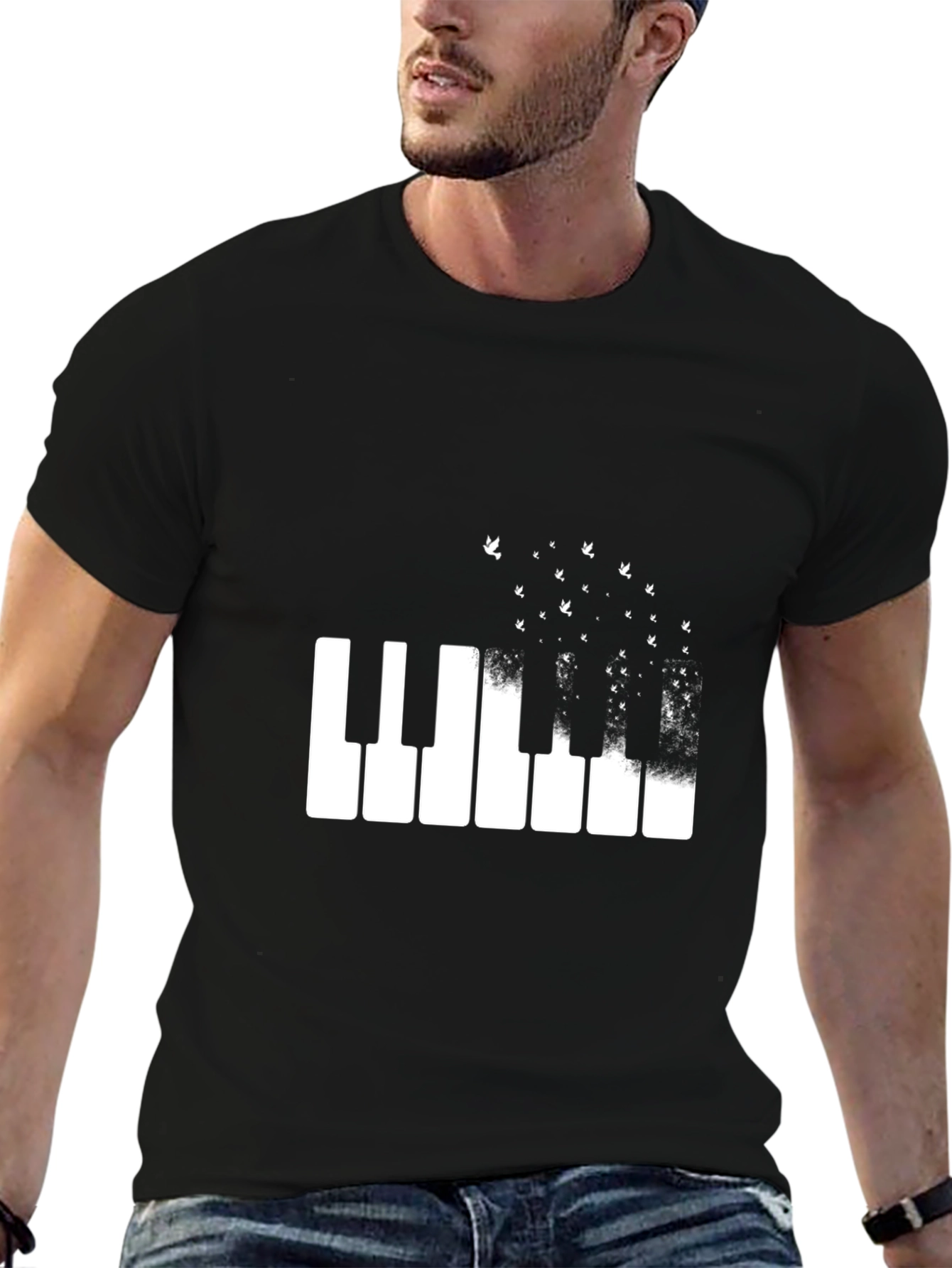 Black Piano Keys T-Shirt - Musical Flight Design view 6