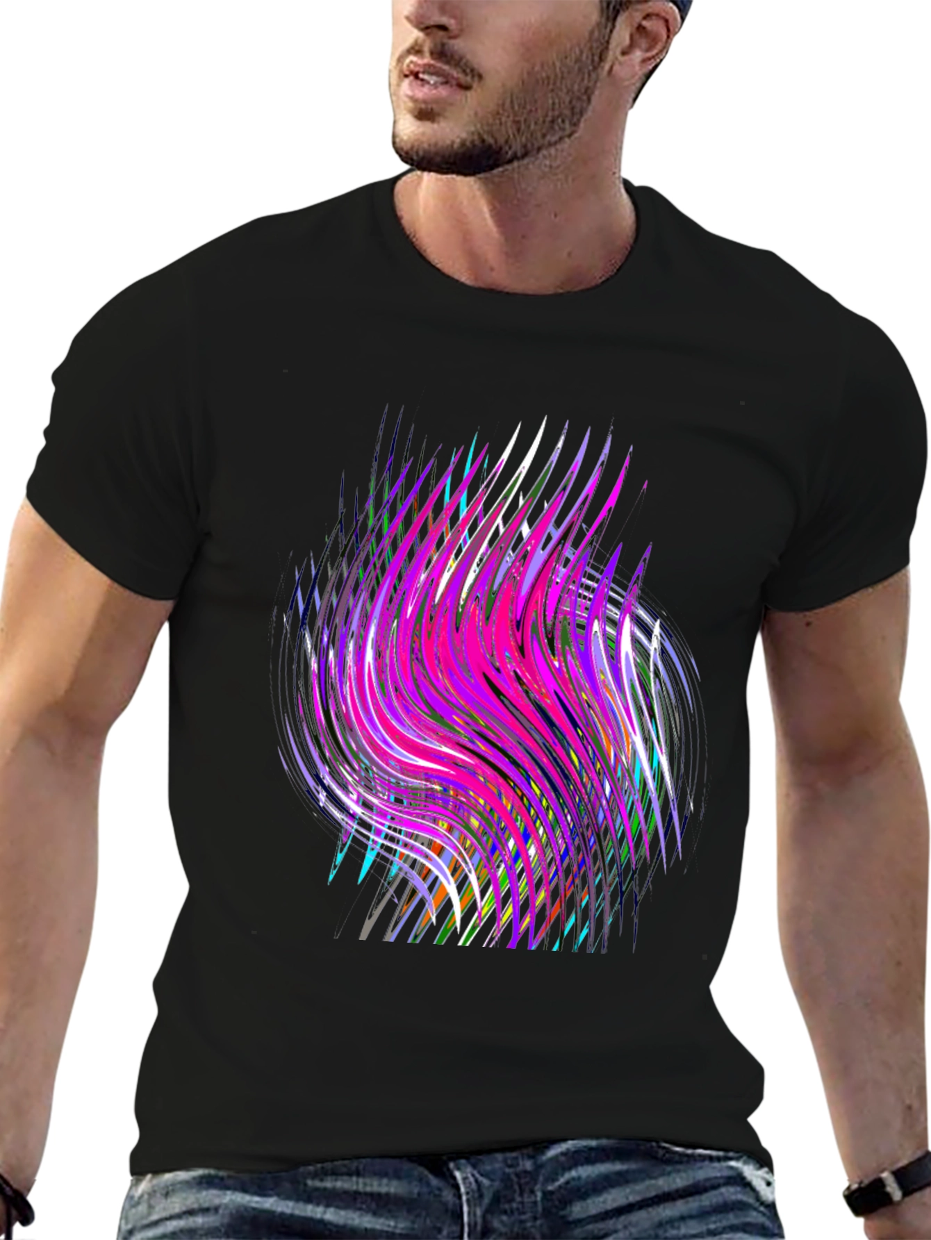 Black Abstract Swirl Graphic Black T-Shirt view 6