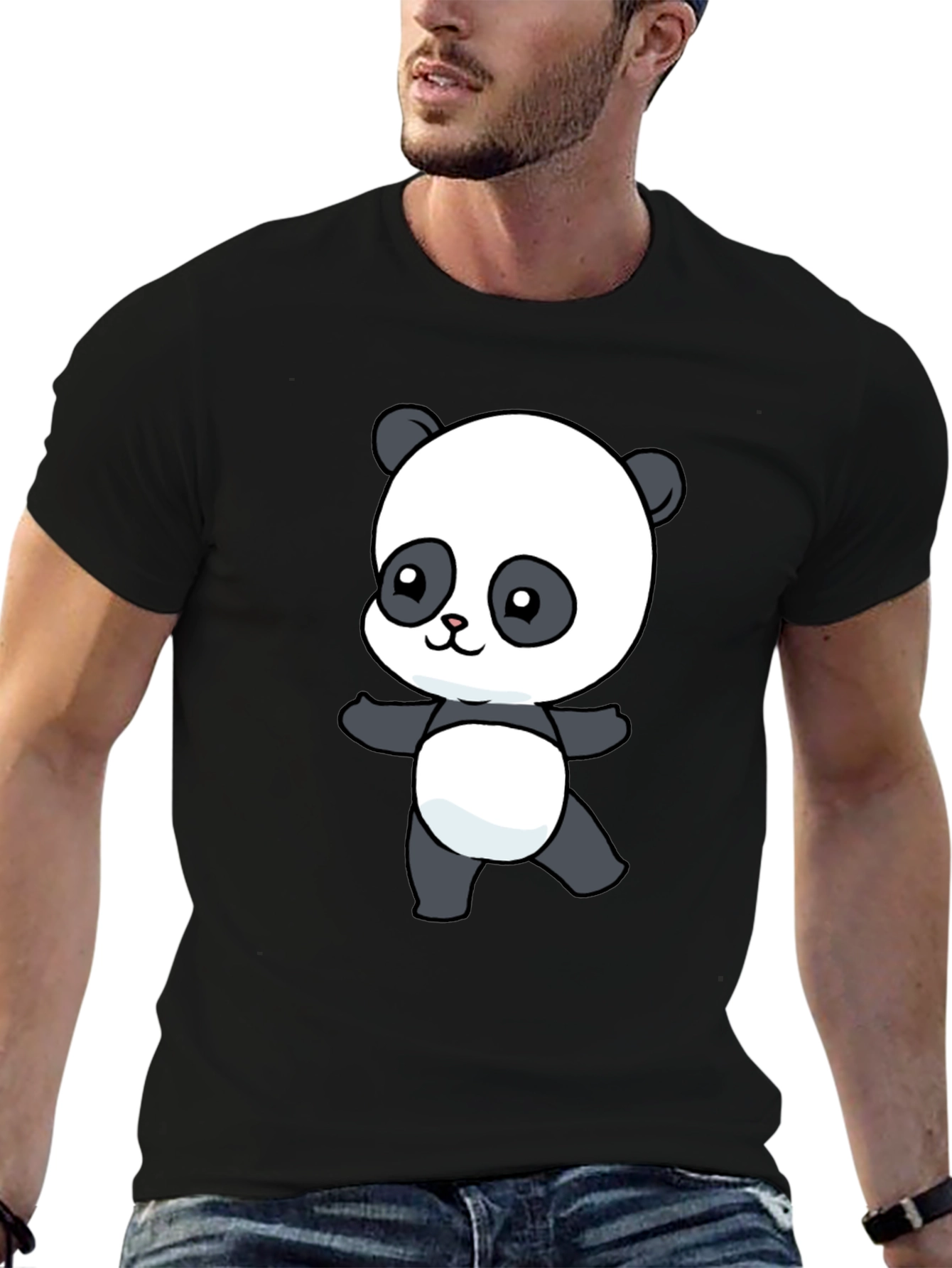 Black Cute Panda Bear Graphic T-Shirt view 6
