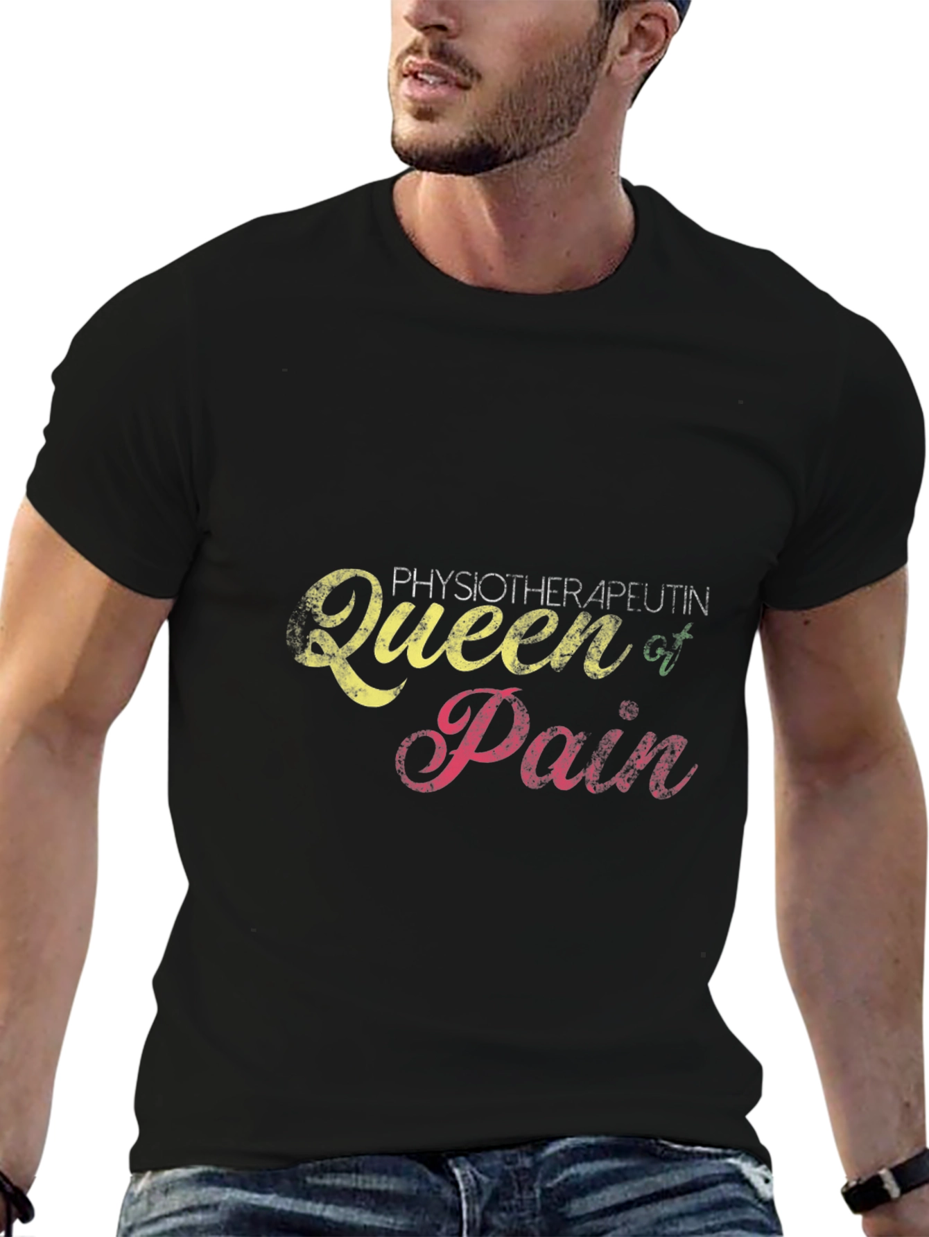 Black Physiotherapist Queen of Pain Black T-Shirt view 6