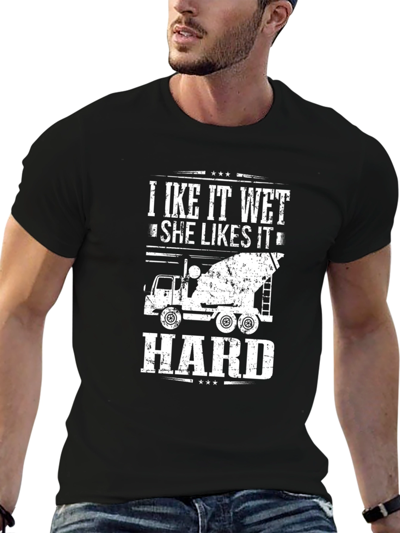 Black I Like It Wet Concrete Truck Black T-Shirt view 6
