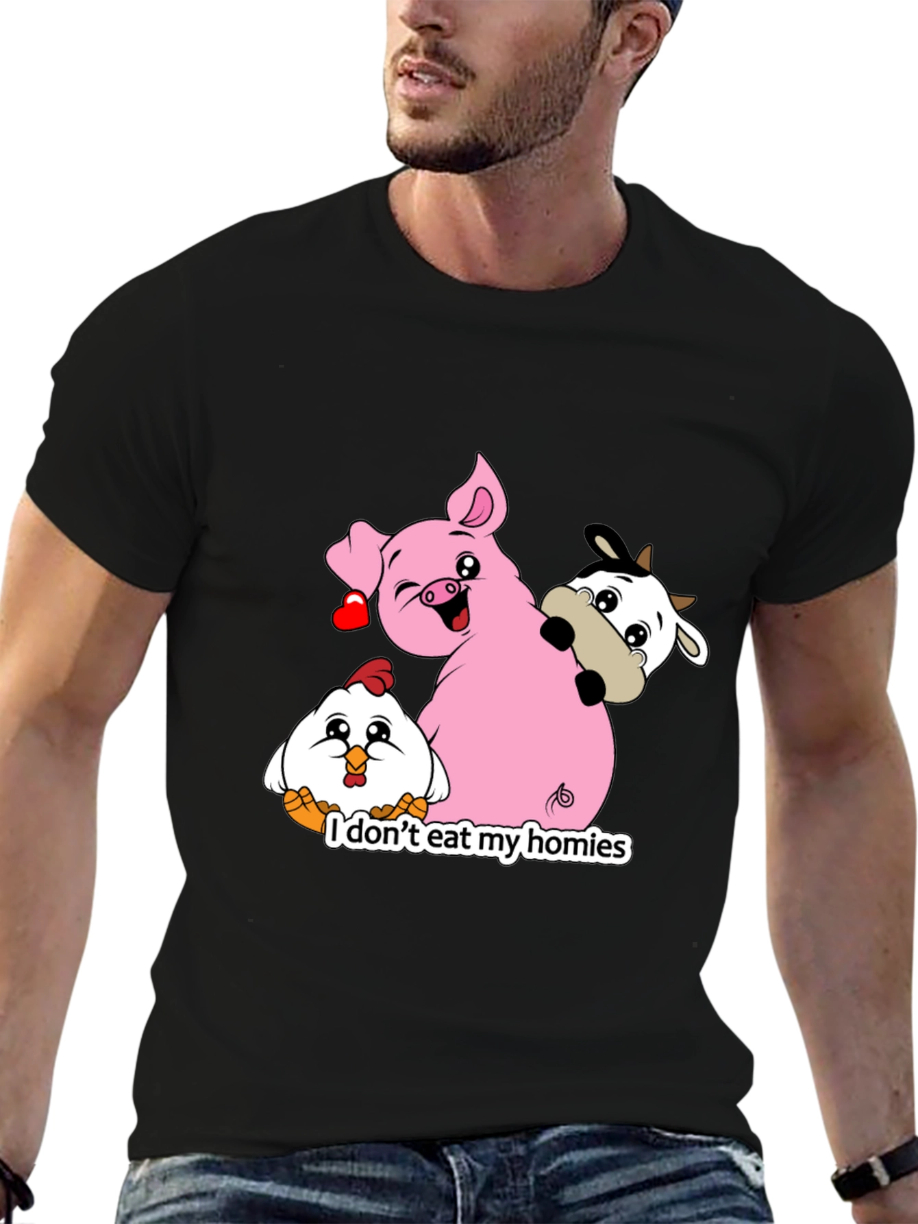 Black Vegan Animal Homies T-Shirt view 6