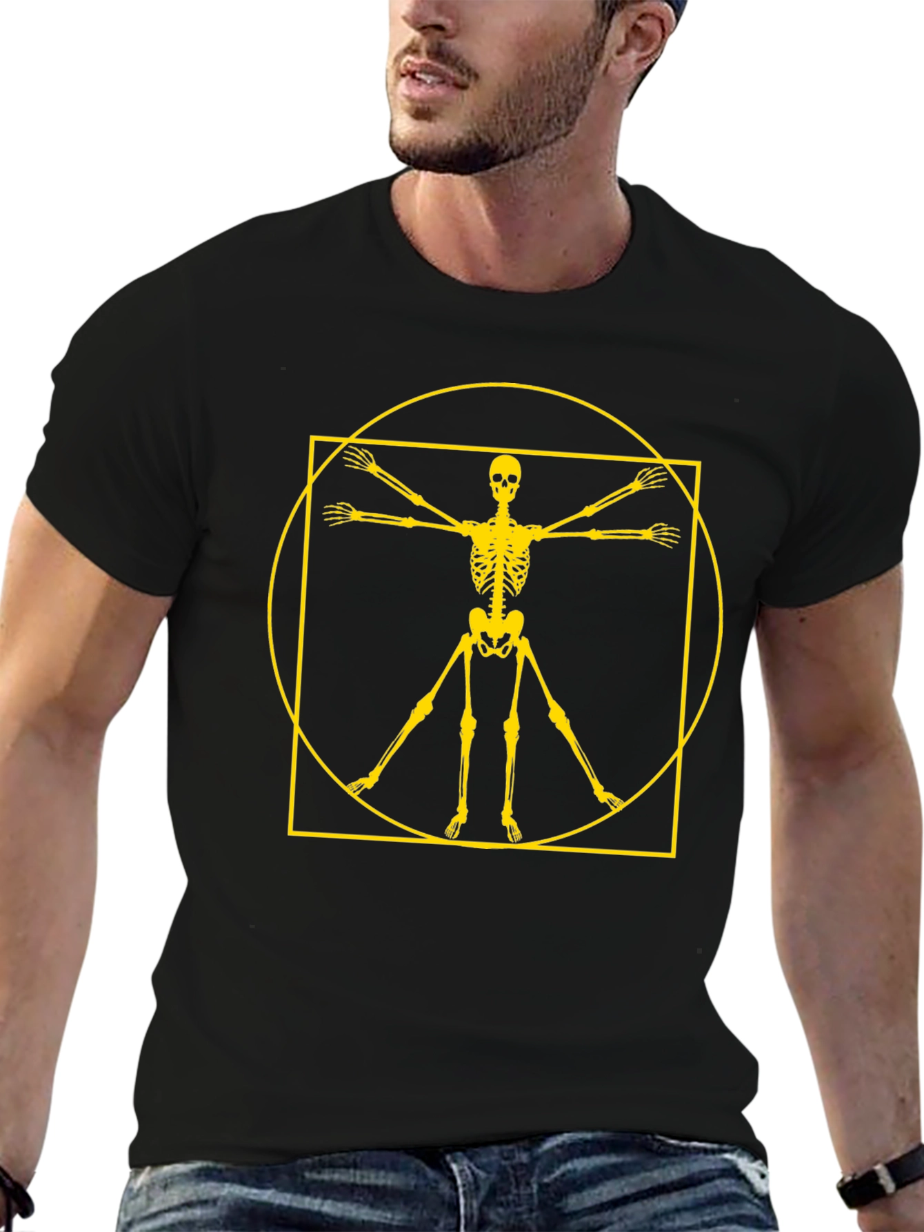 Black Vitruvian Skeleton Graphic Tee - Black view 6