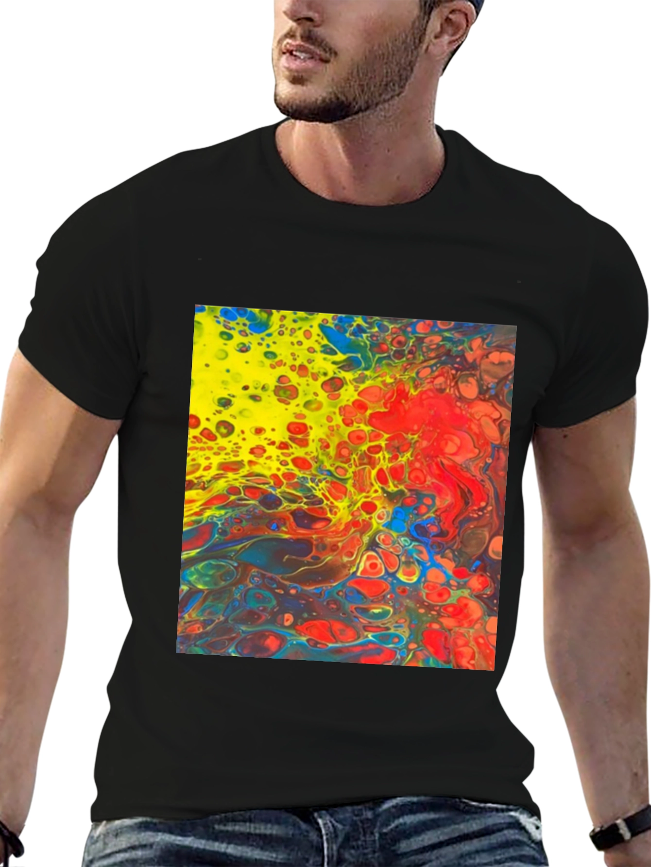 Black Abstract Art Graphic Tee - Bold & Vibrant Style view 6