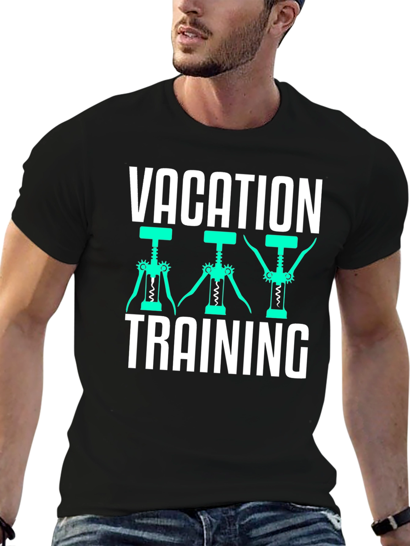 Black Vacation Training Wine Opener T-Shirt view 6