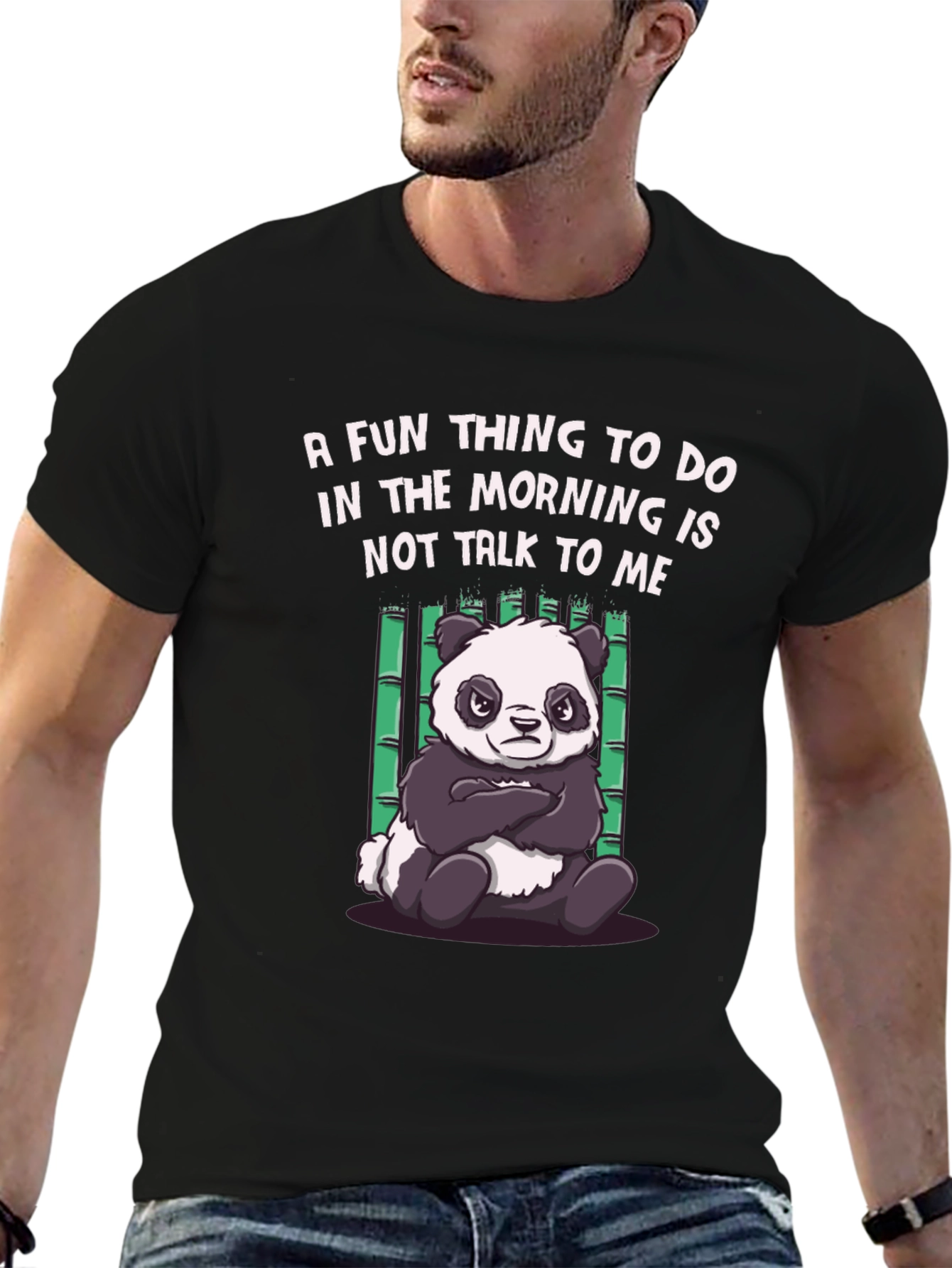 Black Funny Panda Morning Humor T-Shirt view 6