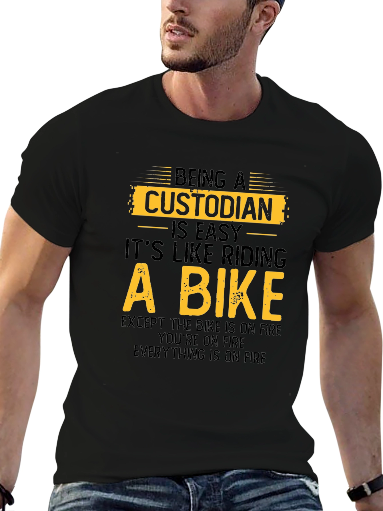 Black Custodian 'Bike on Fire' Black T-Shirt view 6