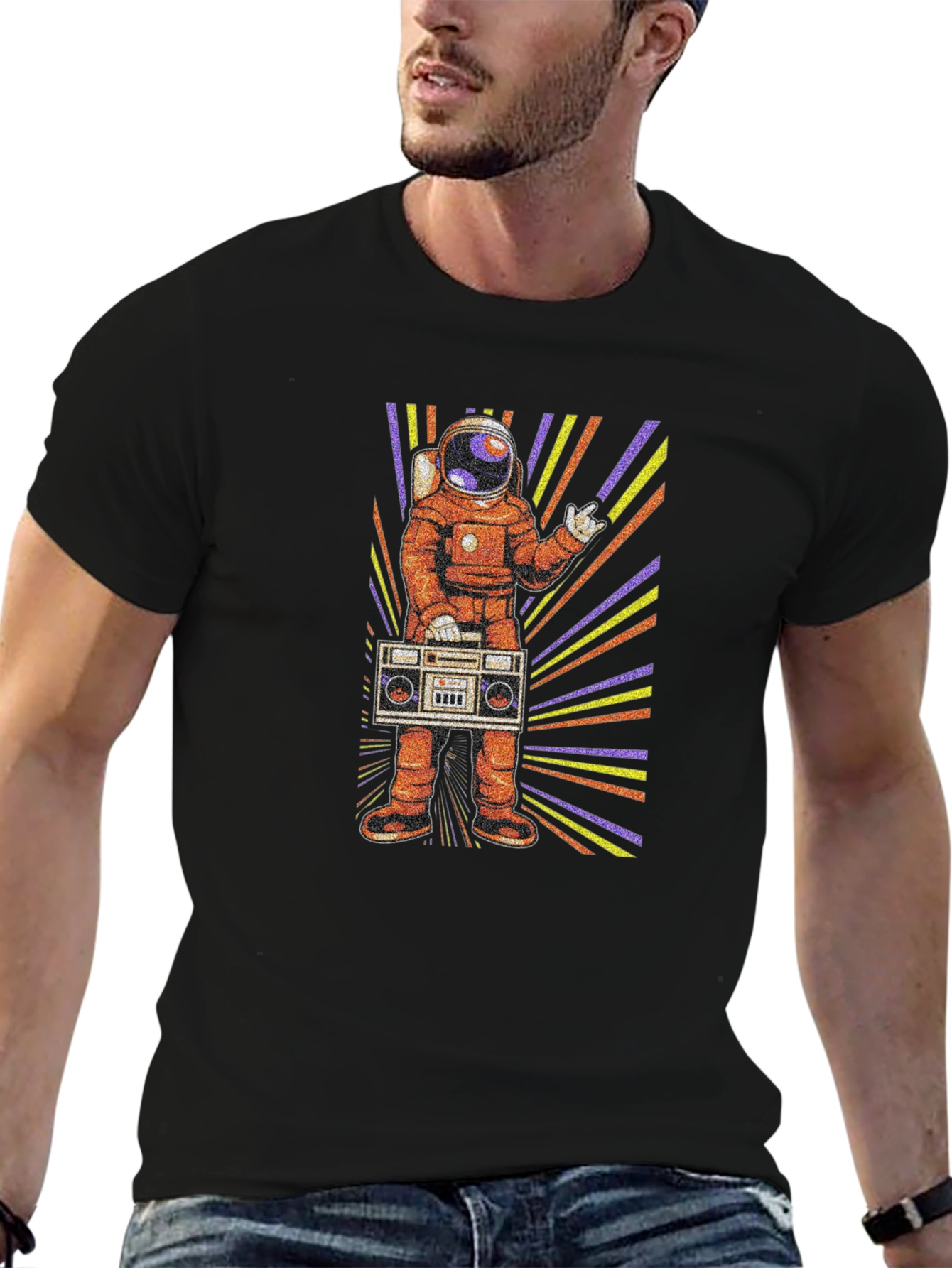 Black Astronaut Boombox Graphic T-Shirt view 6
