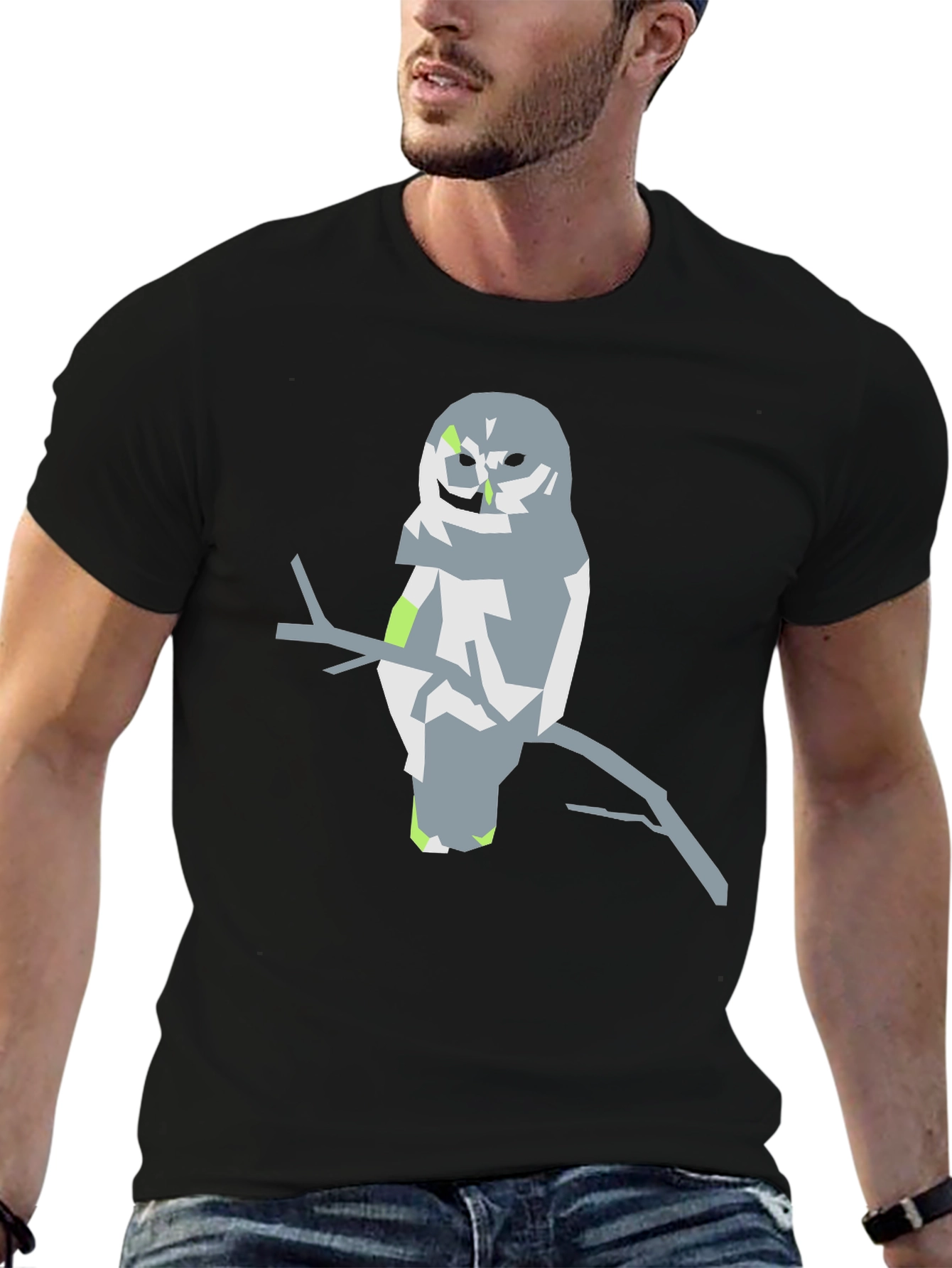 Black Abstract Owl Graphic Tee - Black Cotton Blend Shirt view 6