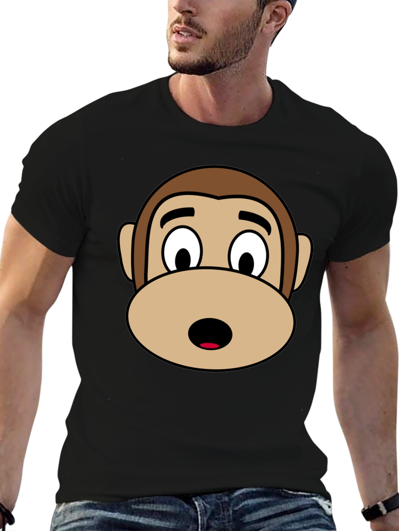 Black Monkey Face Graphic Tee - Black Unisex T-Shirt view 6