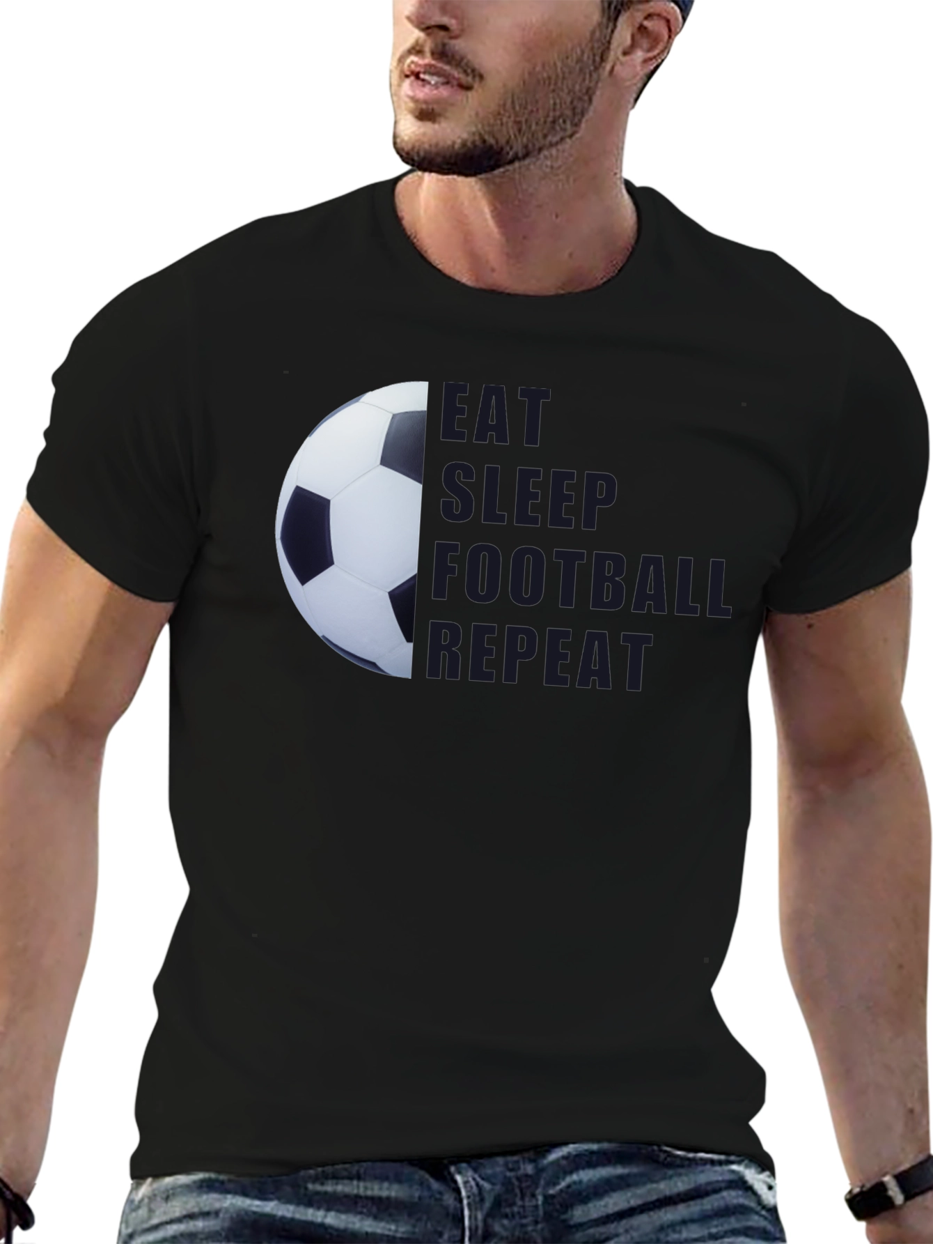 Black Eat Sleep Football Repeat Black T-Shirt view 6