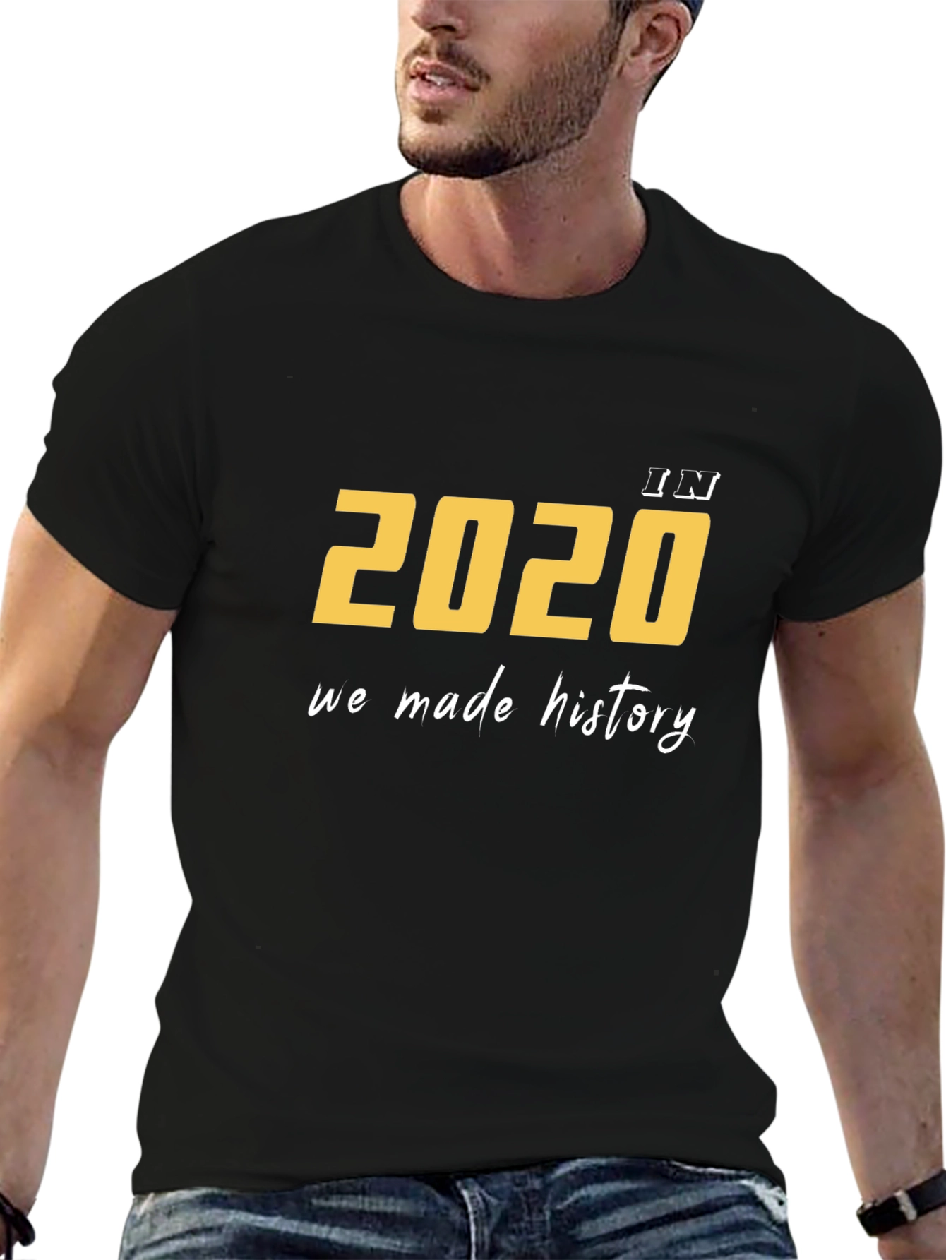 Black 2020 History Tee - Unisex Black Cotton T-Shirt view 6