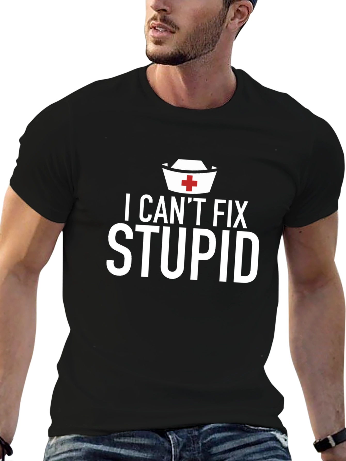 Black I Can't Fix Stupid Graphic T-Shirt view 6