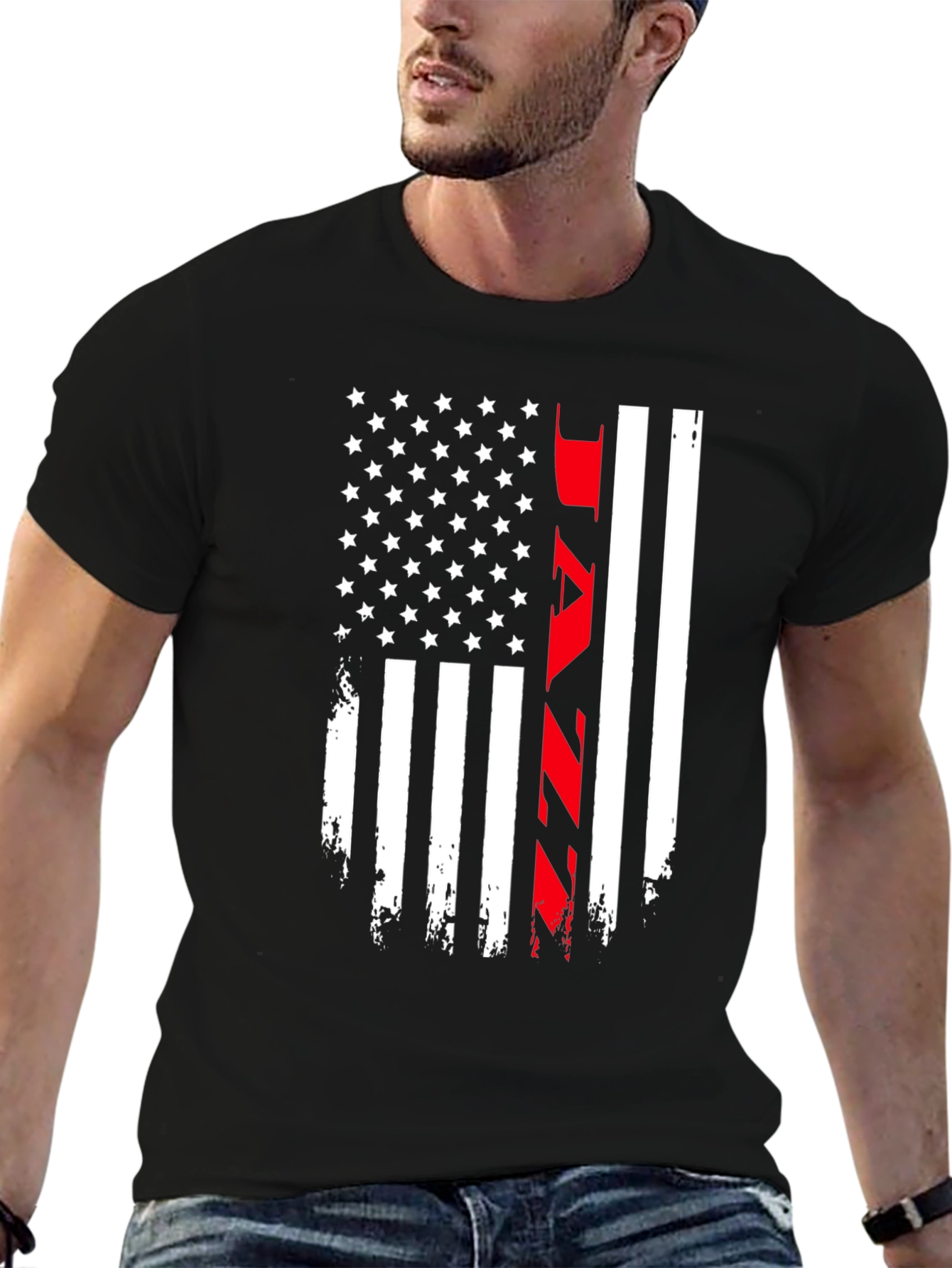 Black Distressed American Flag JAZZ Graphic Tee view 6