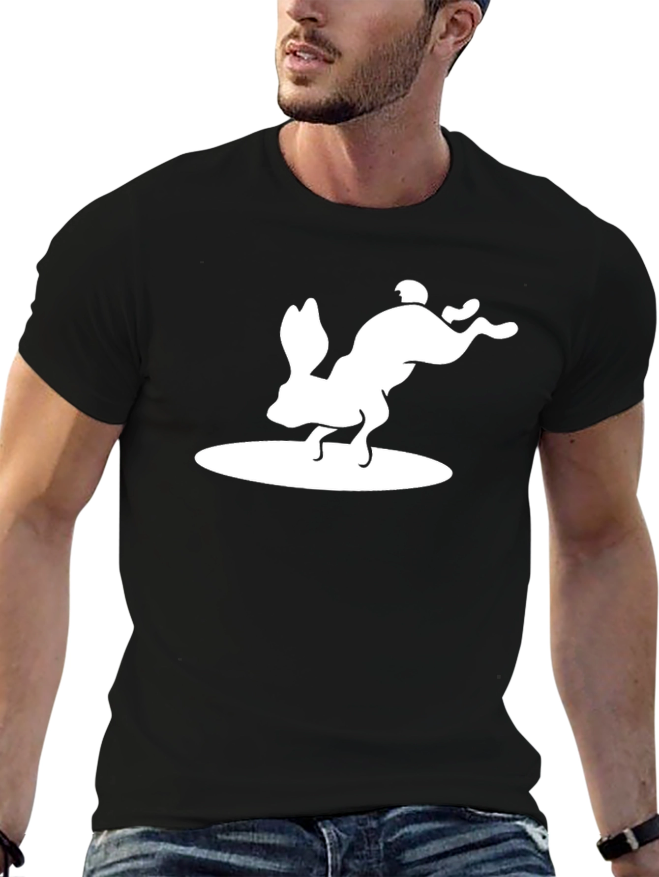 Black Surfing Rabbit Graphic Tee - Unisex Black T-Shirt view 6