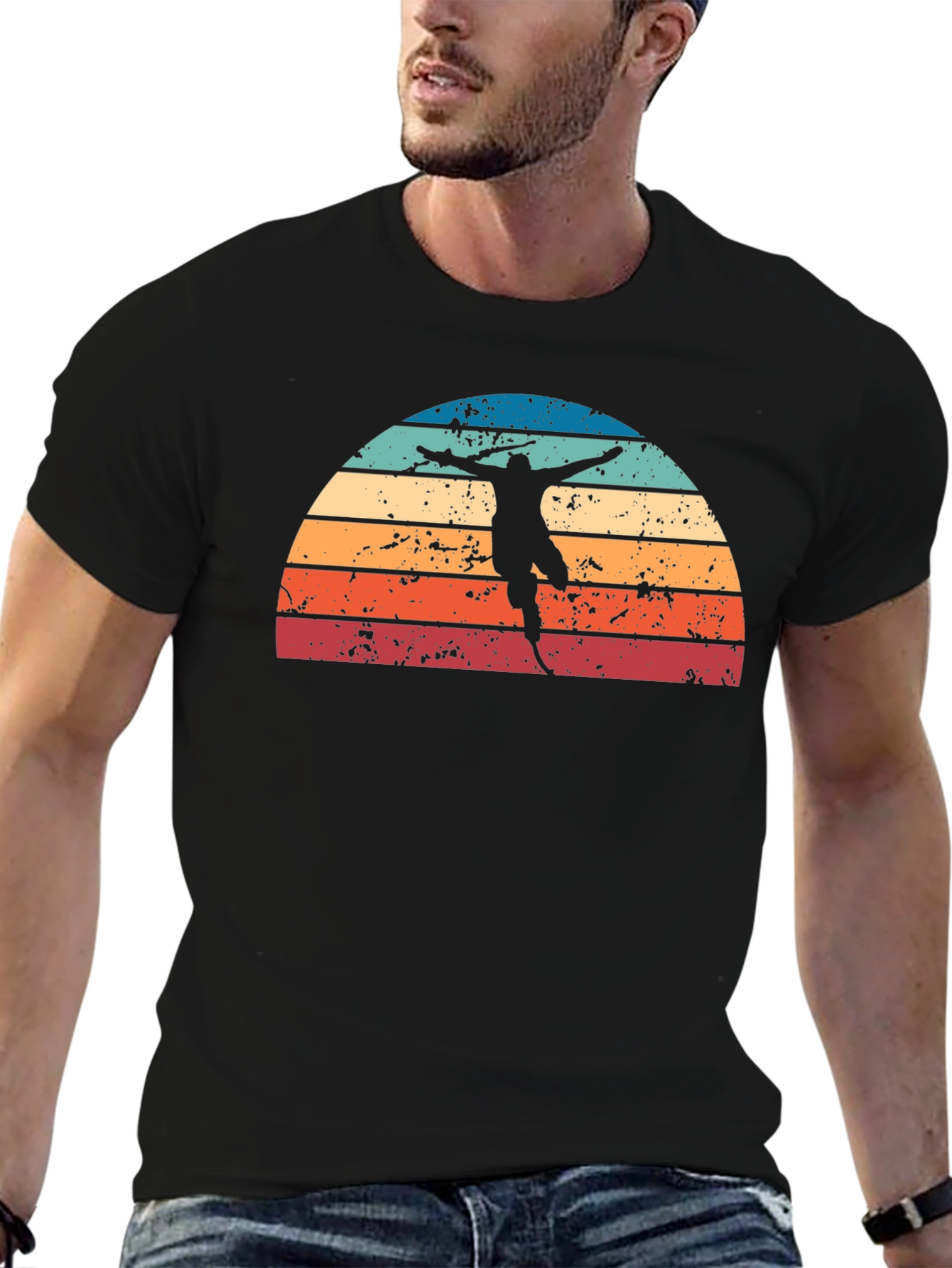 Black Vintage Fencing Sunset Graphic T-Shirt view 6