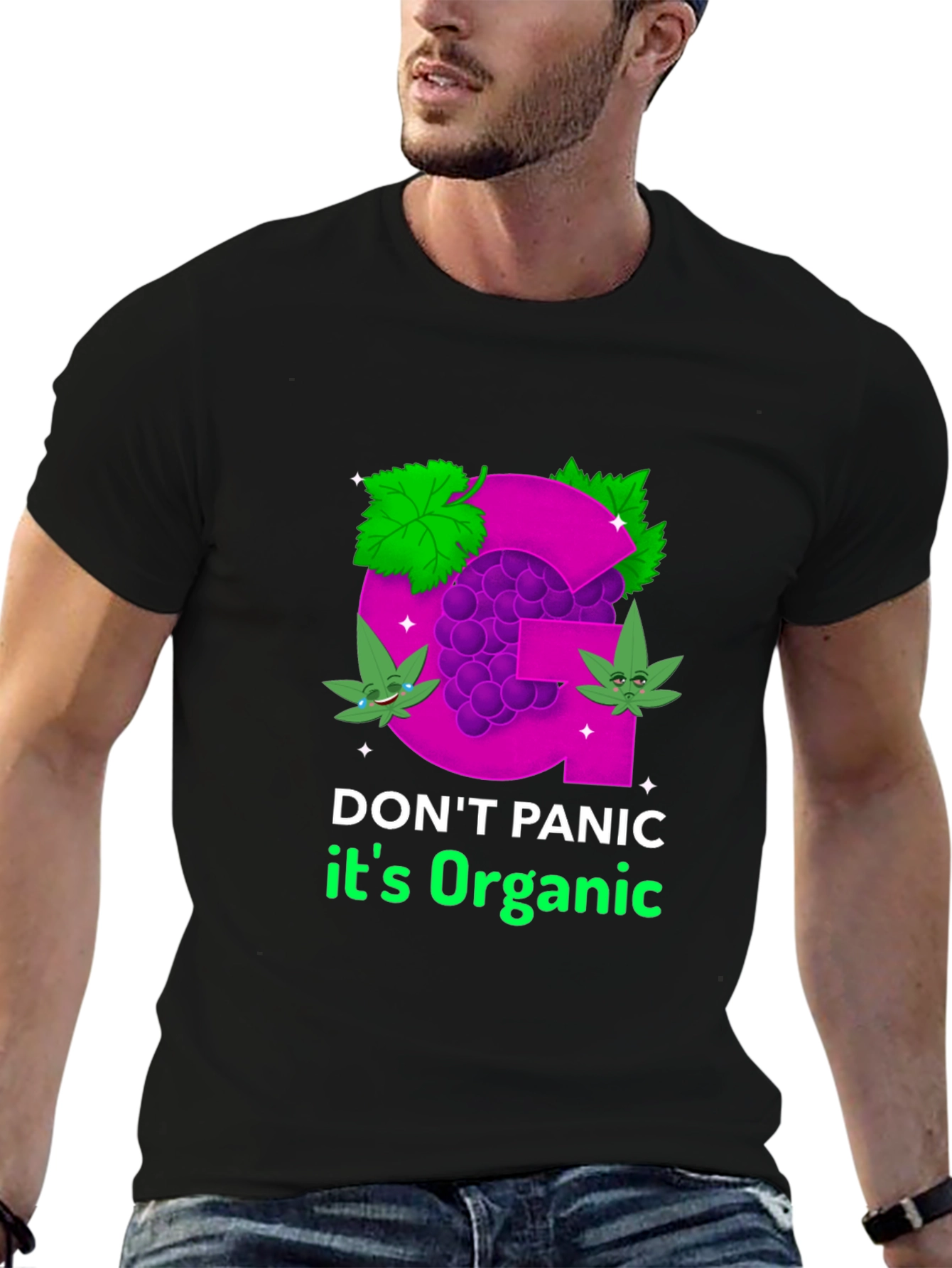 Black Organic Grape T-Shirt - Don't Panic view 6