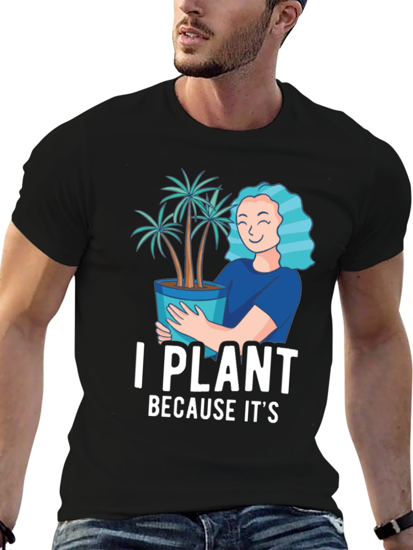 Black I Plant Because It's Therapeutic T-Shirt view 6