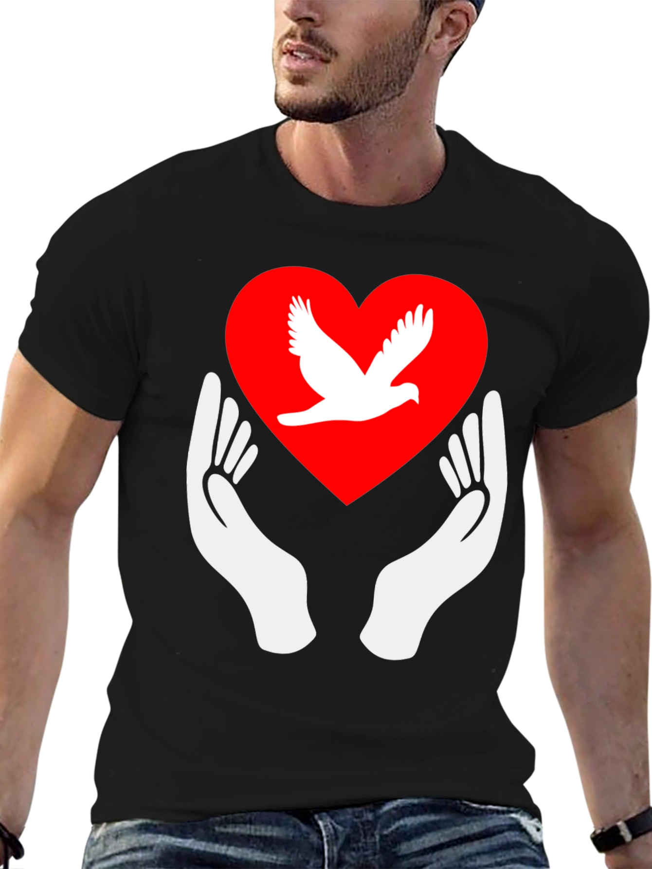 Black Dove Heart Graphic Tee - Peace Symbol Shirt view 6
