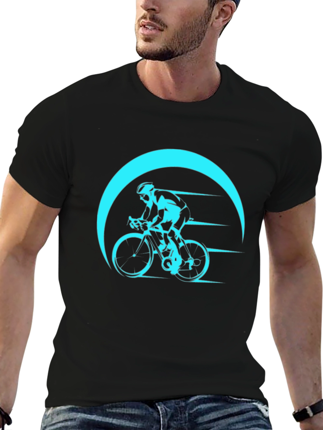 Black Cycling Graphic T-Shirt - Black Bike Design view 6