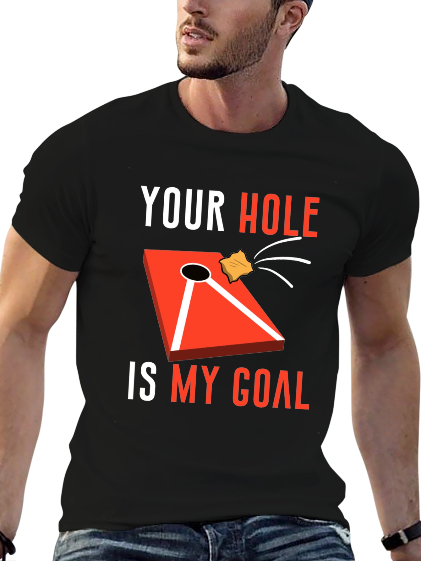 Black Your Hole Is My Goal Cornhole T-Shirt view 6