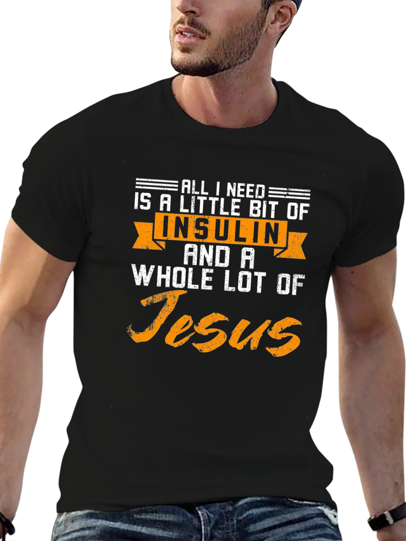 Black Insulin and Jesus T-Shirt Diabetes Awareness view 6