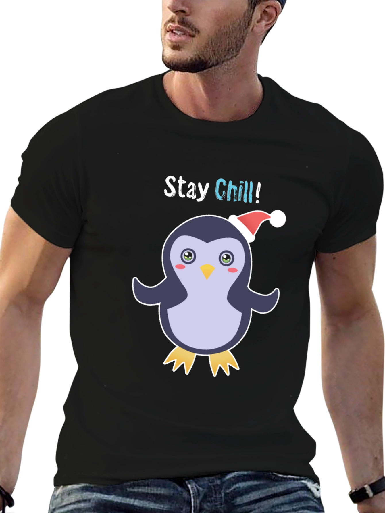 Black Stay Chill Penguin Holiday T-Shirt view 6