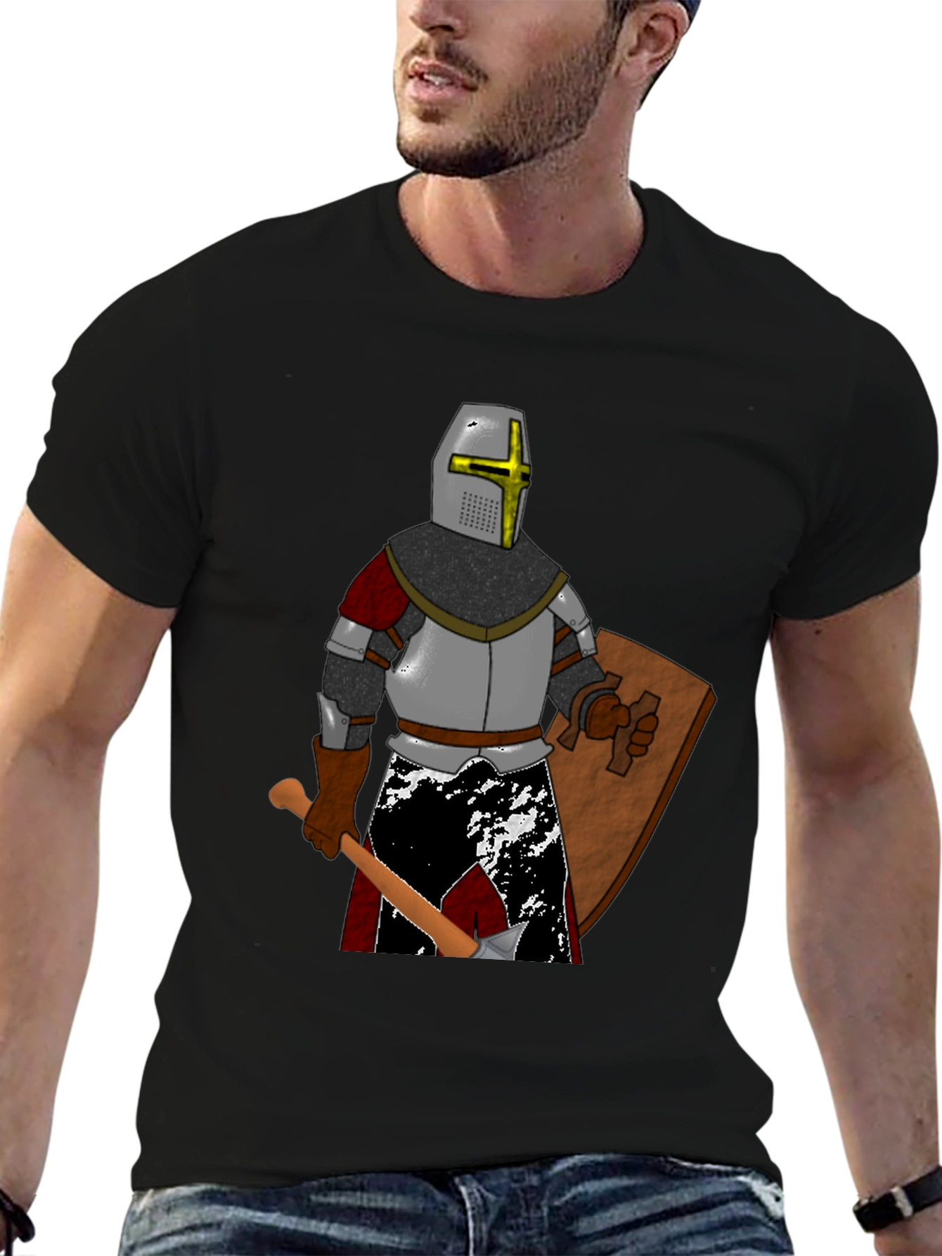 Black Crusader Knight Graphic T-Shirt view 6