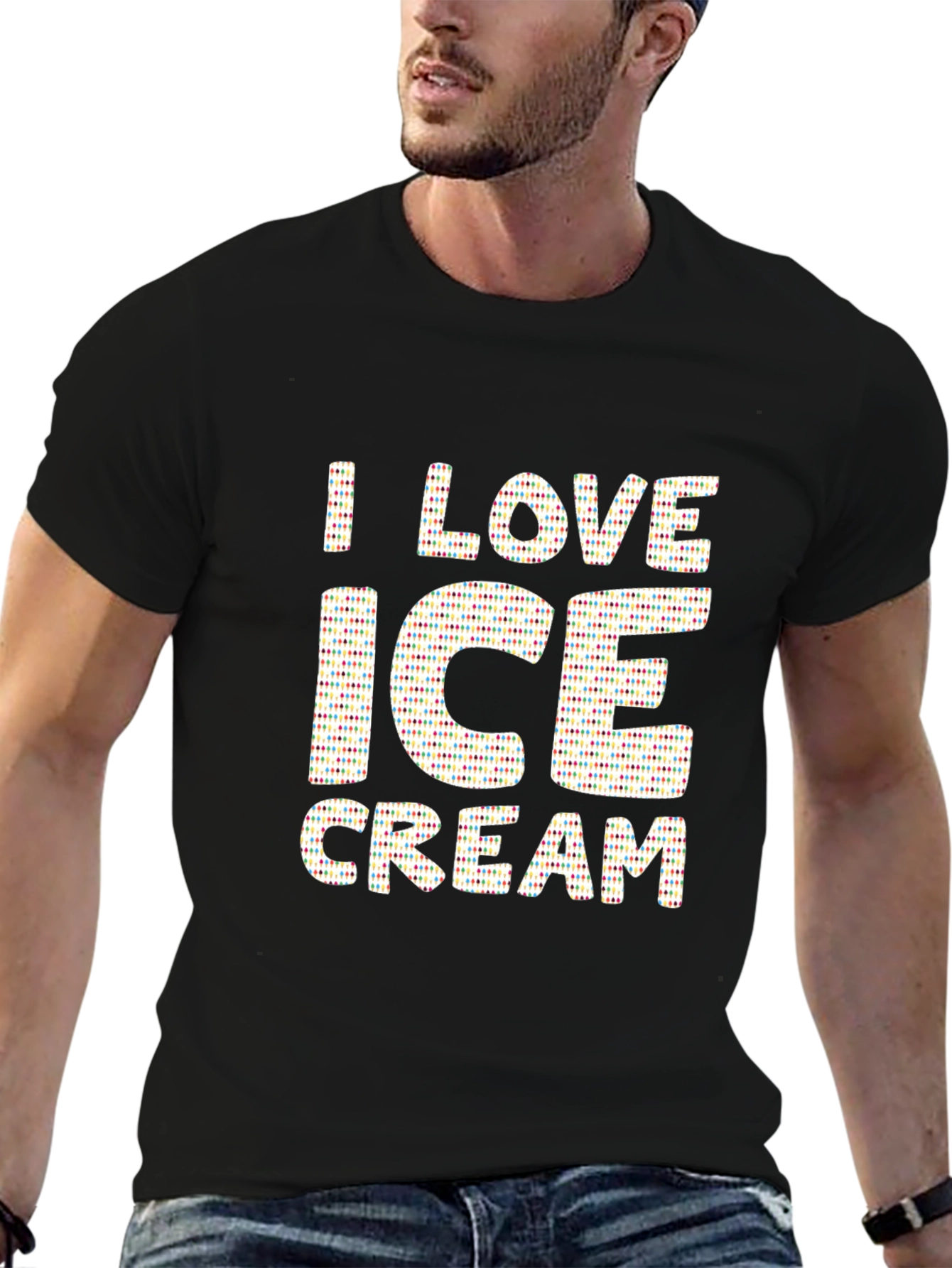 Black I Love Ice Cream Graphic Print Black T-Shirt view 6