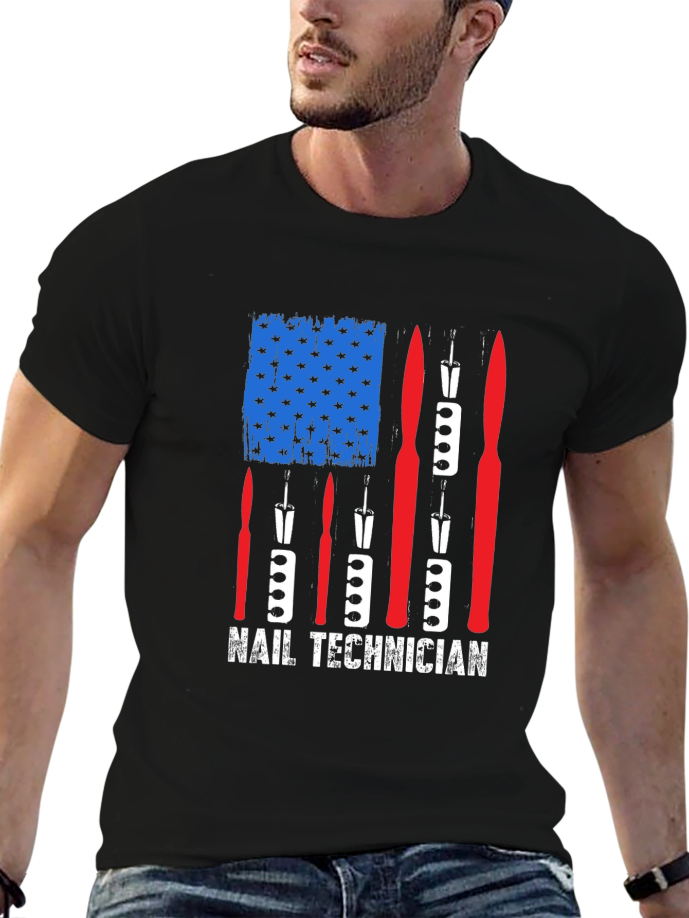 Black Nail Technician American Flag Graphic Tee view 6