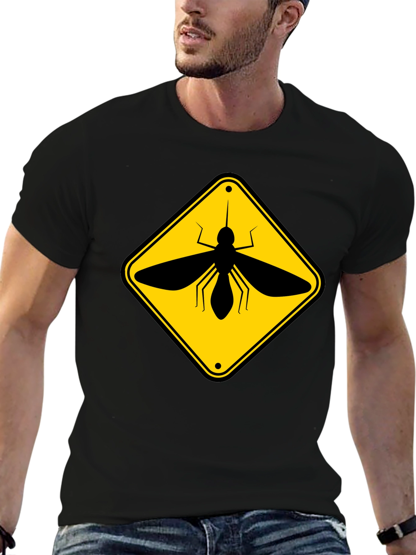 Black Mosquito Warning Sign Graphic T-Shirt view 6