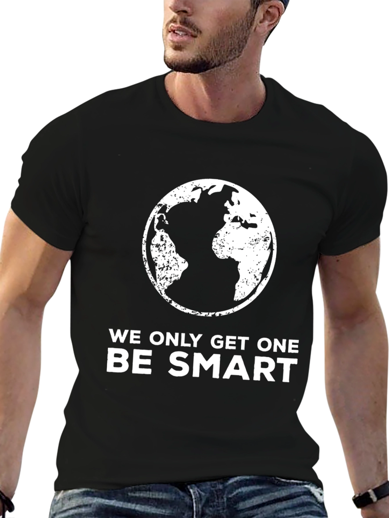 Black Eco-Friendly Black T-Shirt - "We Only Get One, Be Smart" view 6