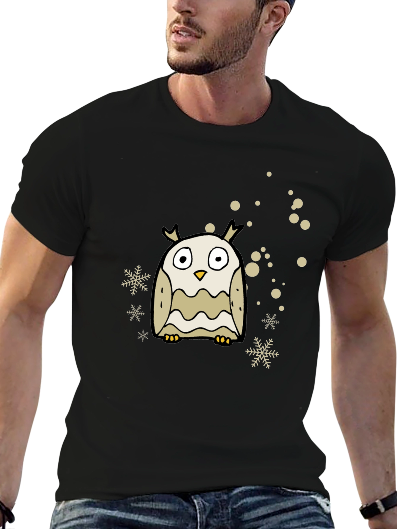 Black Cute Owl Graphic Tee - Black Cotton Blend view 6