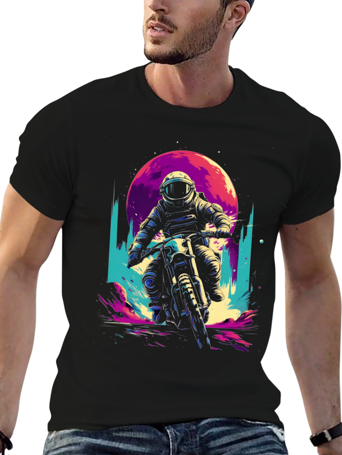 Black Retro Space Rider T-Shirt - Adventure Awaits! view 6