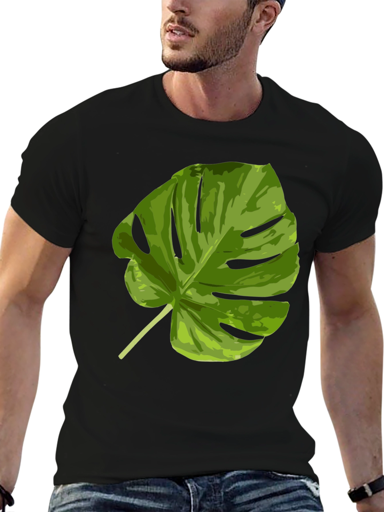 Black Tropical Monstera Leaf Graphic T-Shirt view 6