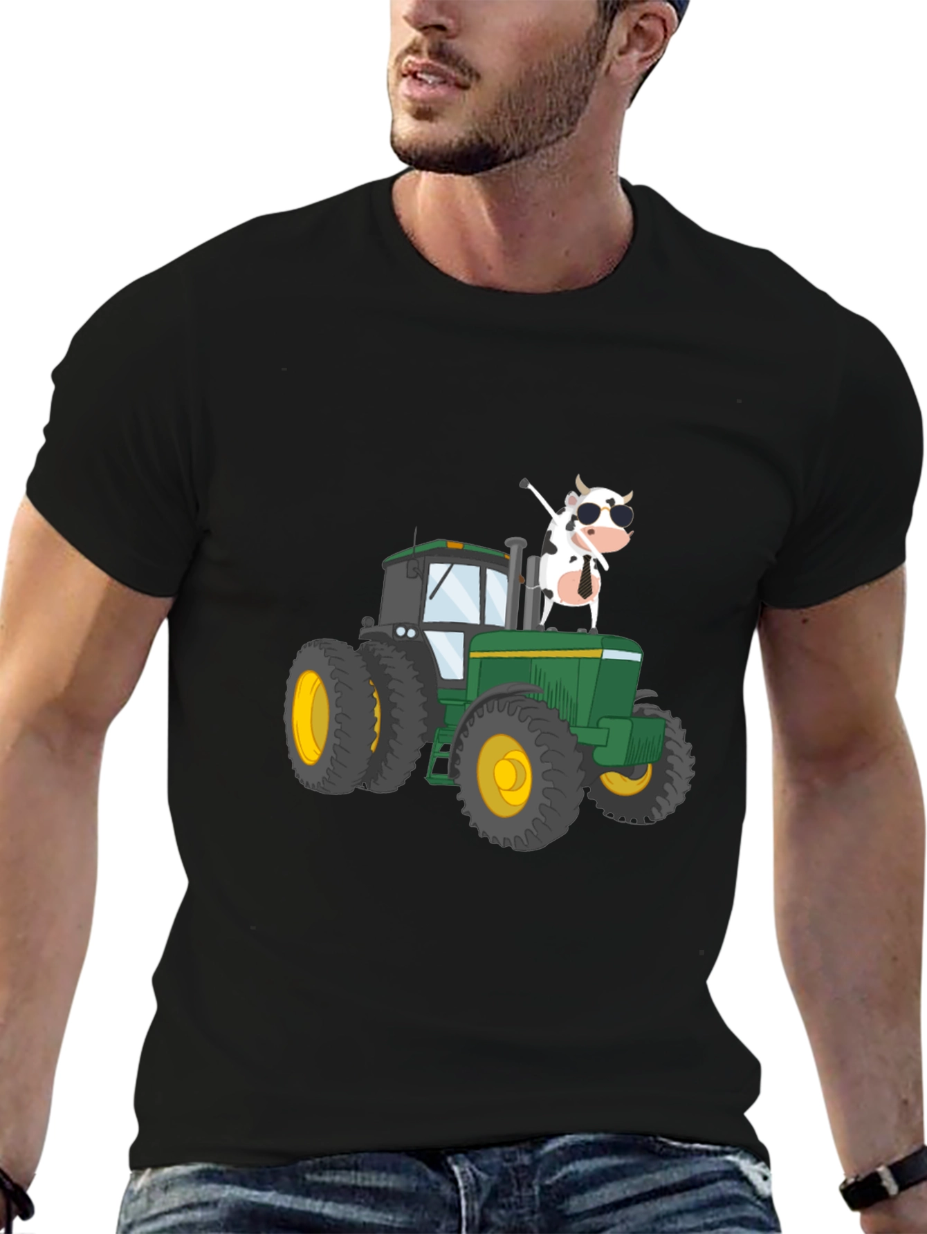Black Cow on Tractor Graphic Tee - Black view 6