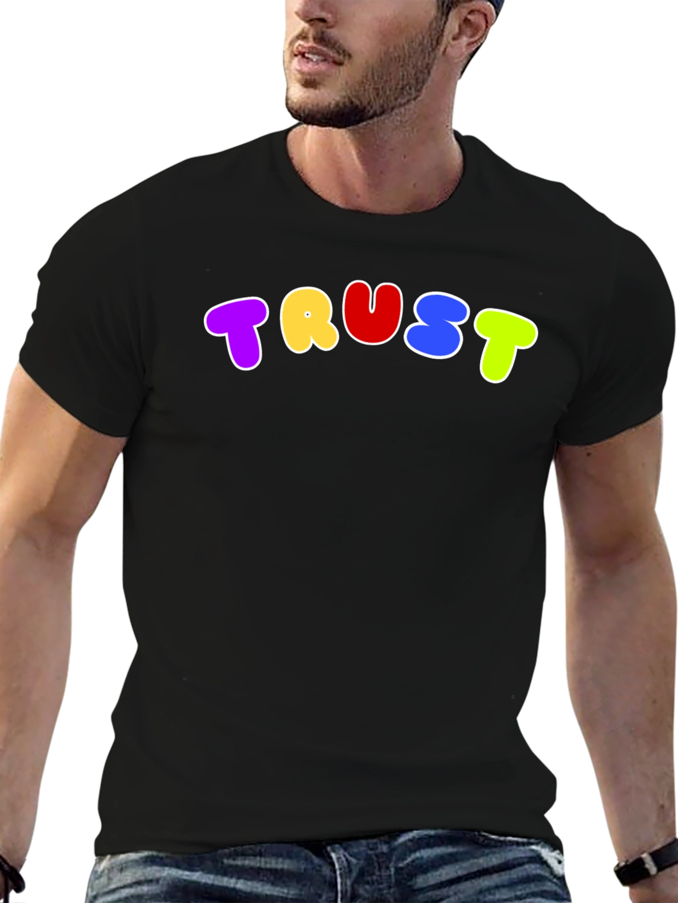 Black Colorful "TRUST" Graphic Black T-Shirt view 6