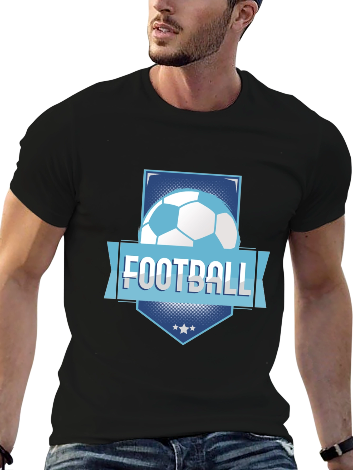 Black Football Graphic Tee - Black Cotton Blend view 6