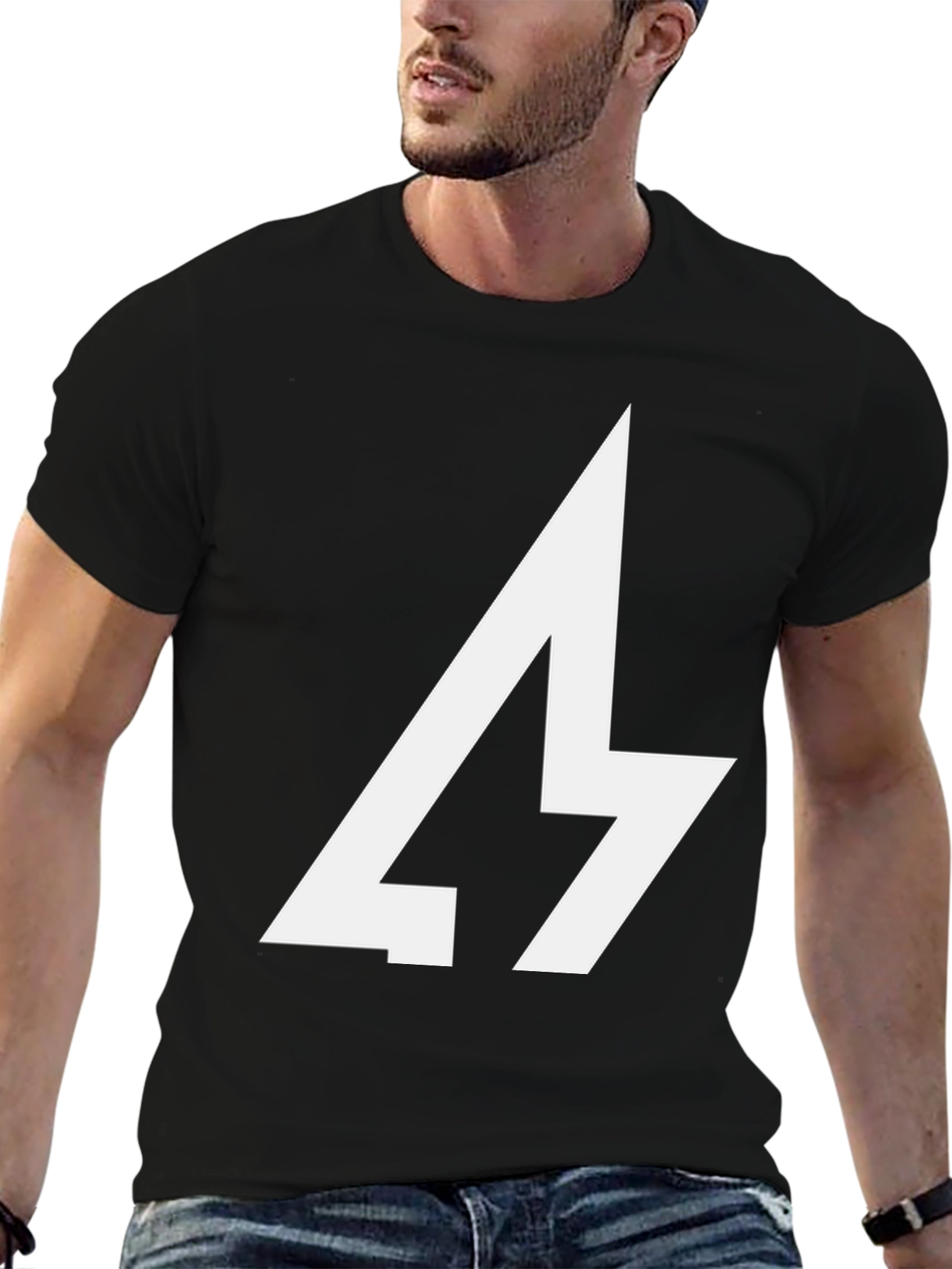 Black Bold Graphic Tee - Lightning Bolt Design view 6