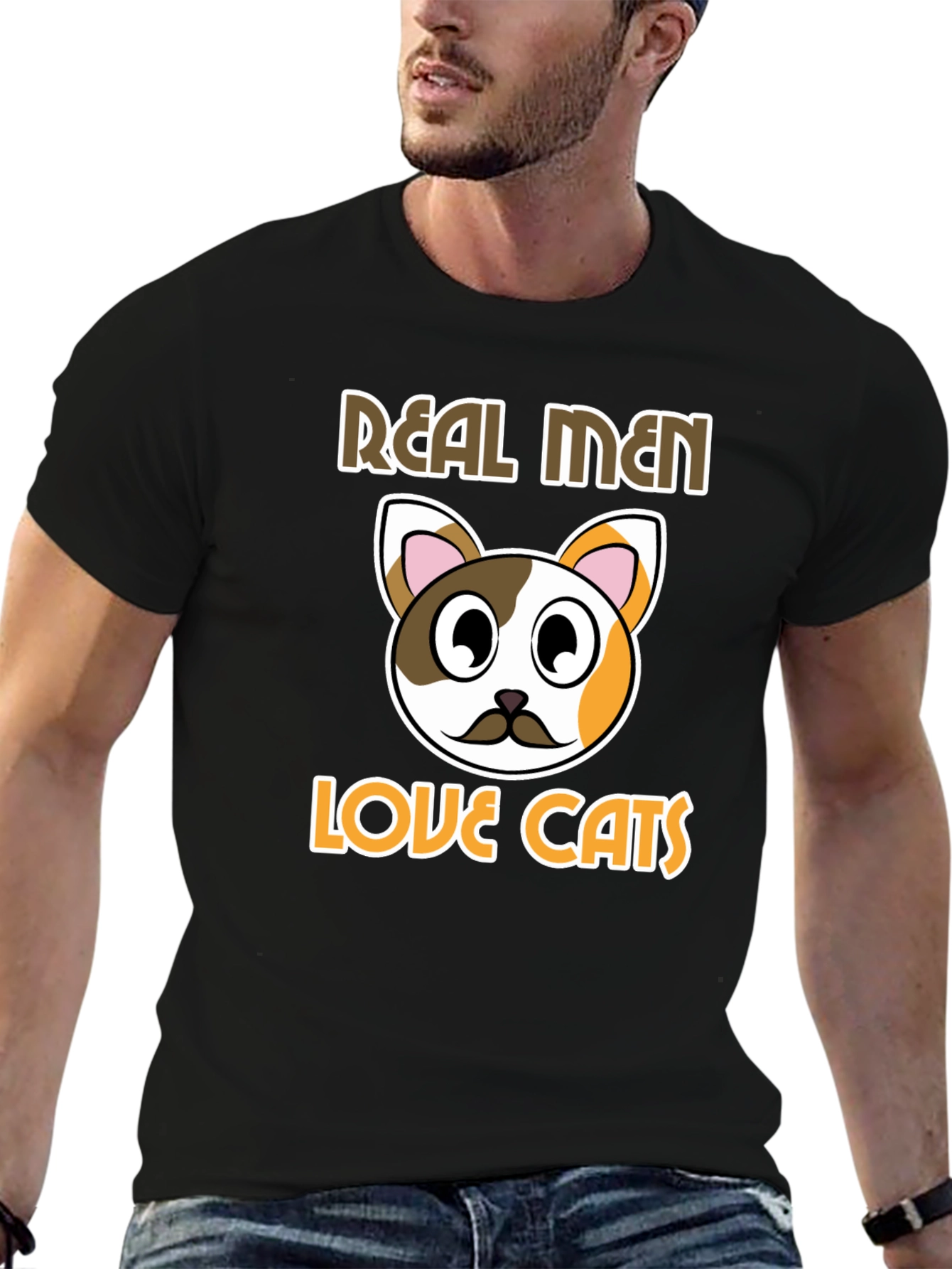 Black Real Men Love Cats T-Shirt - Novelty Graphic Tee view 6