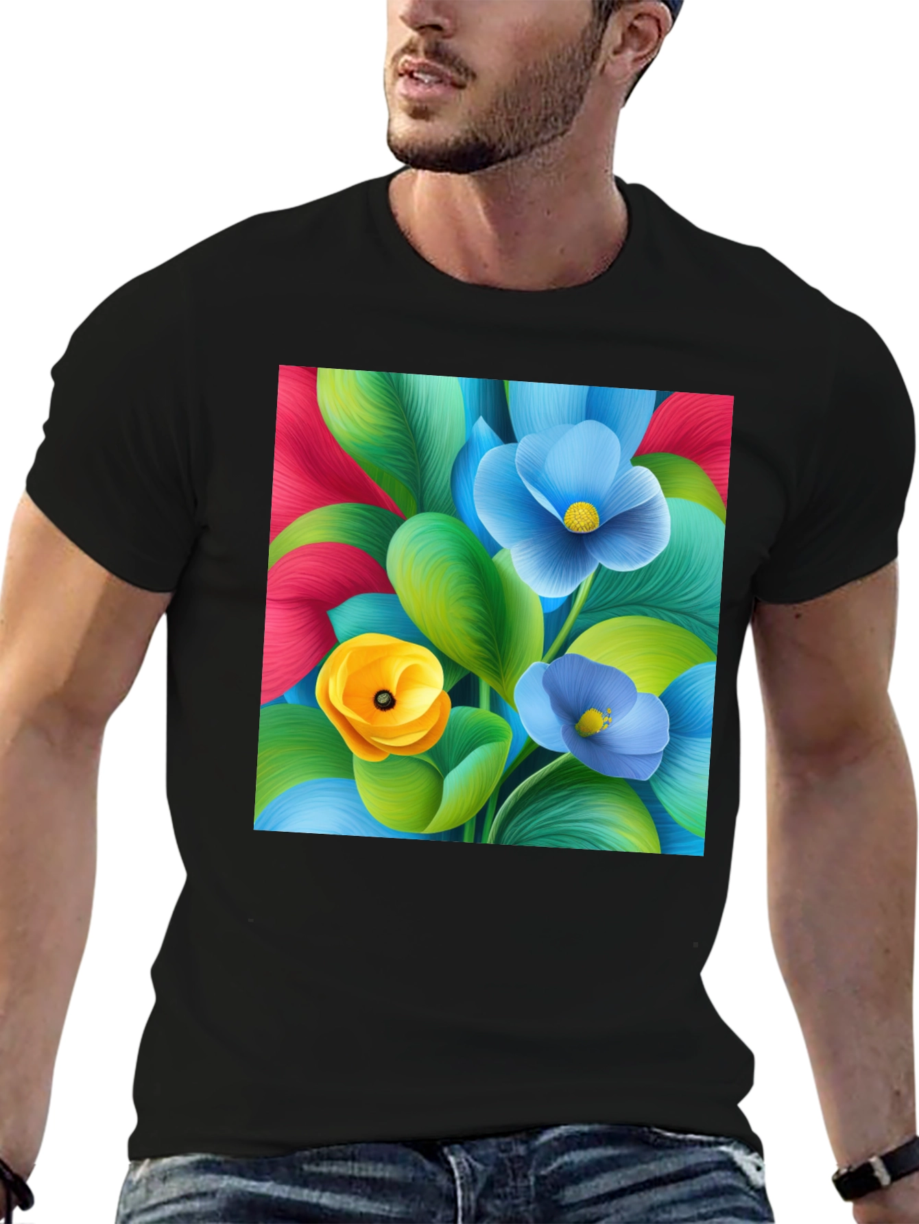 Black Floral Print T-Shirt - Vibrant Colors view 6