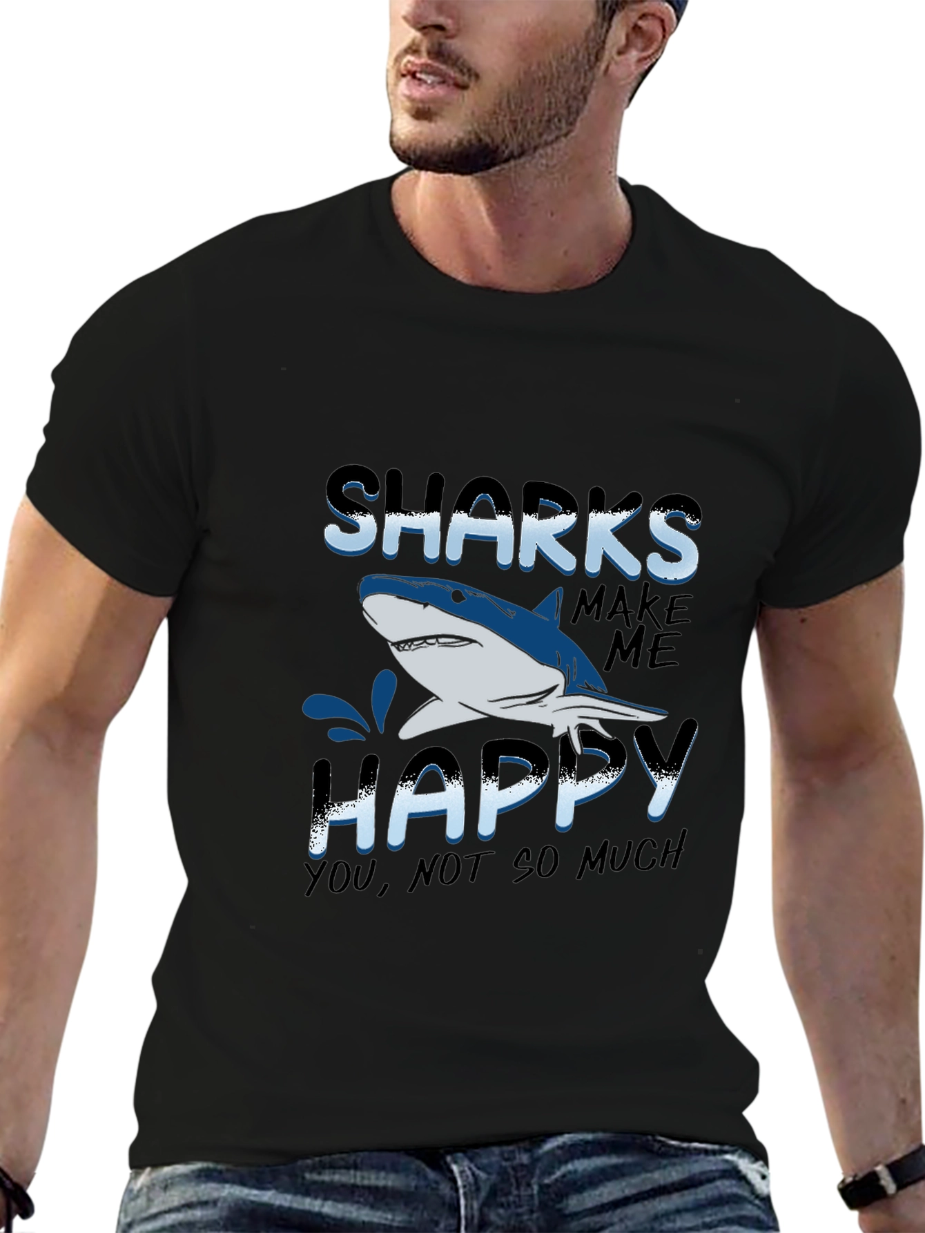 Black Sharks Make Me Happy Graphic T-Shirt view 6