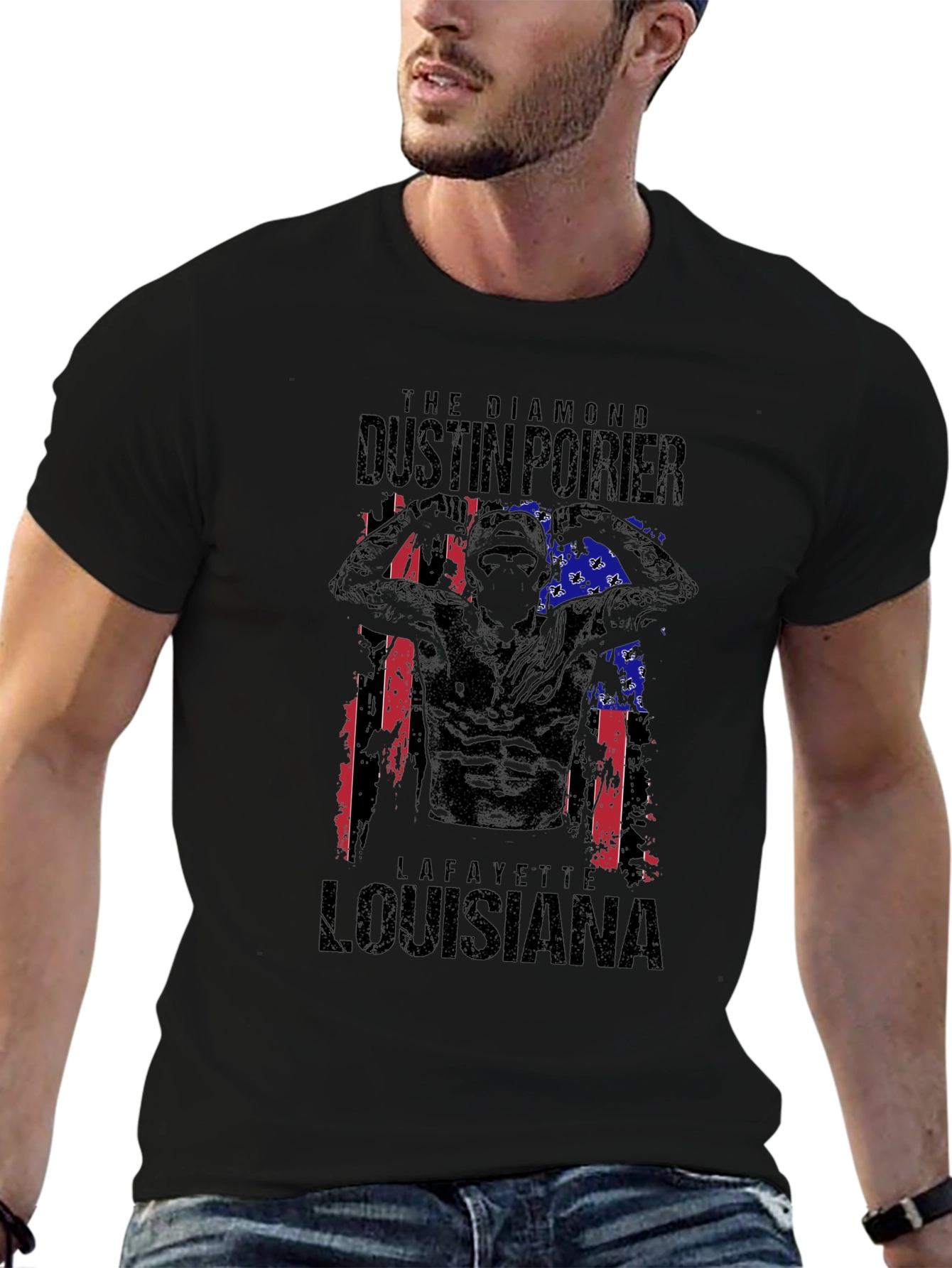 Black Dustin Poirier Lafayette Louisiana Graphic T-Shirt view 6