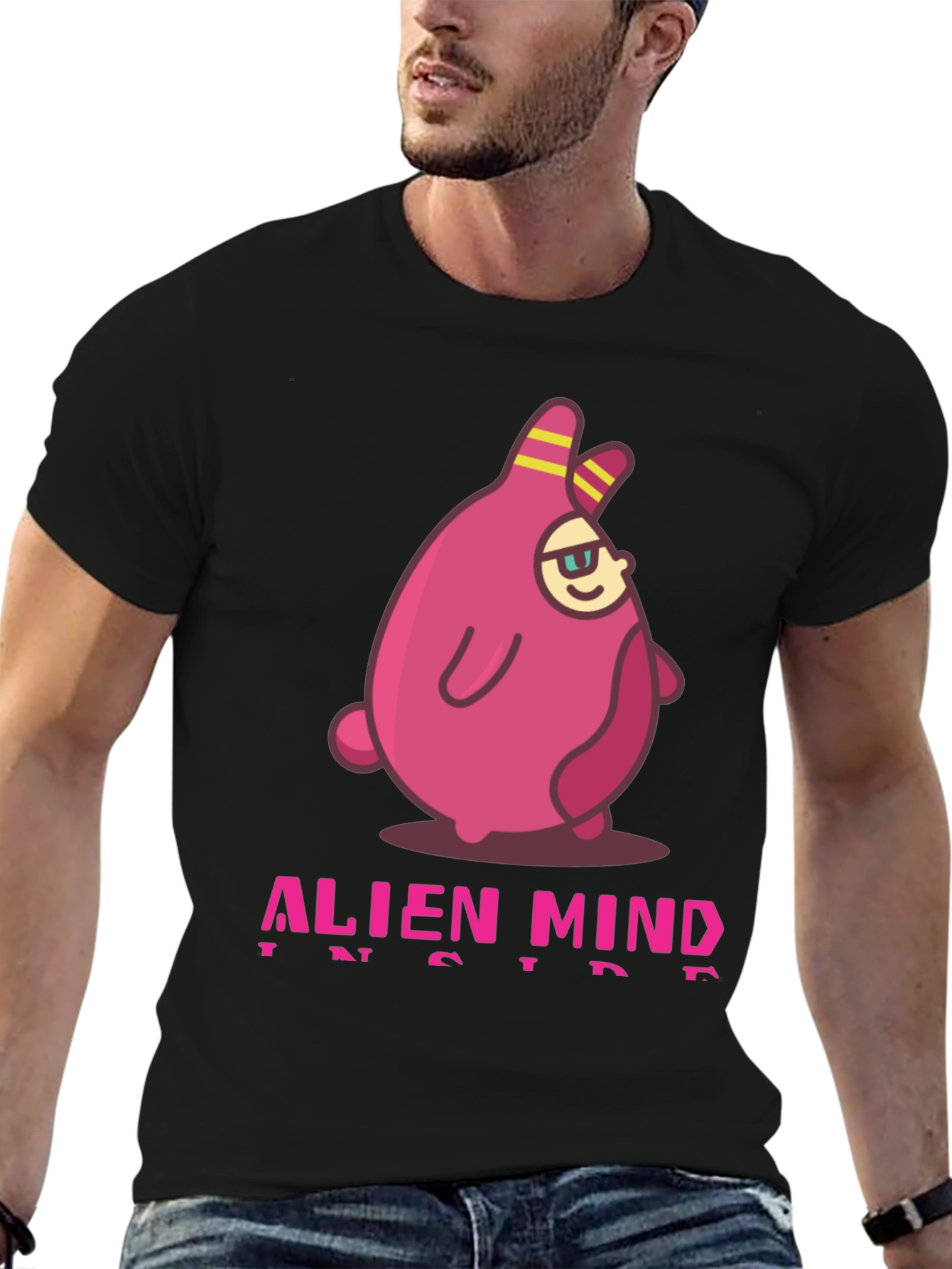 Black Alien Mind Inside Graphic Print Black T-Shirt view 6