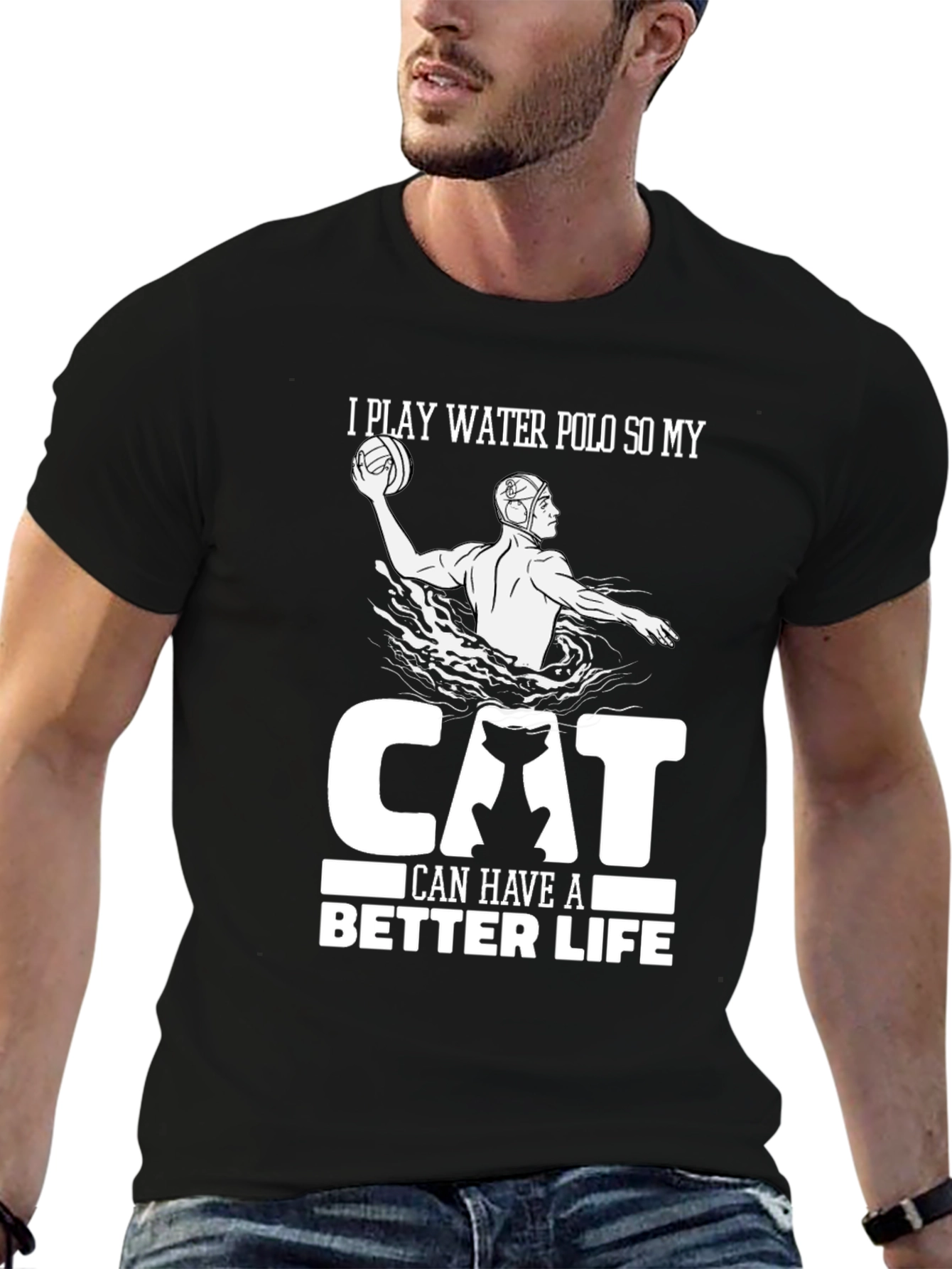 Black Water Polo Cat Lover Graphic Tee view 6
