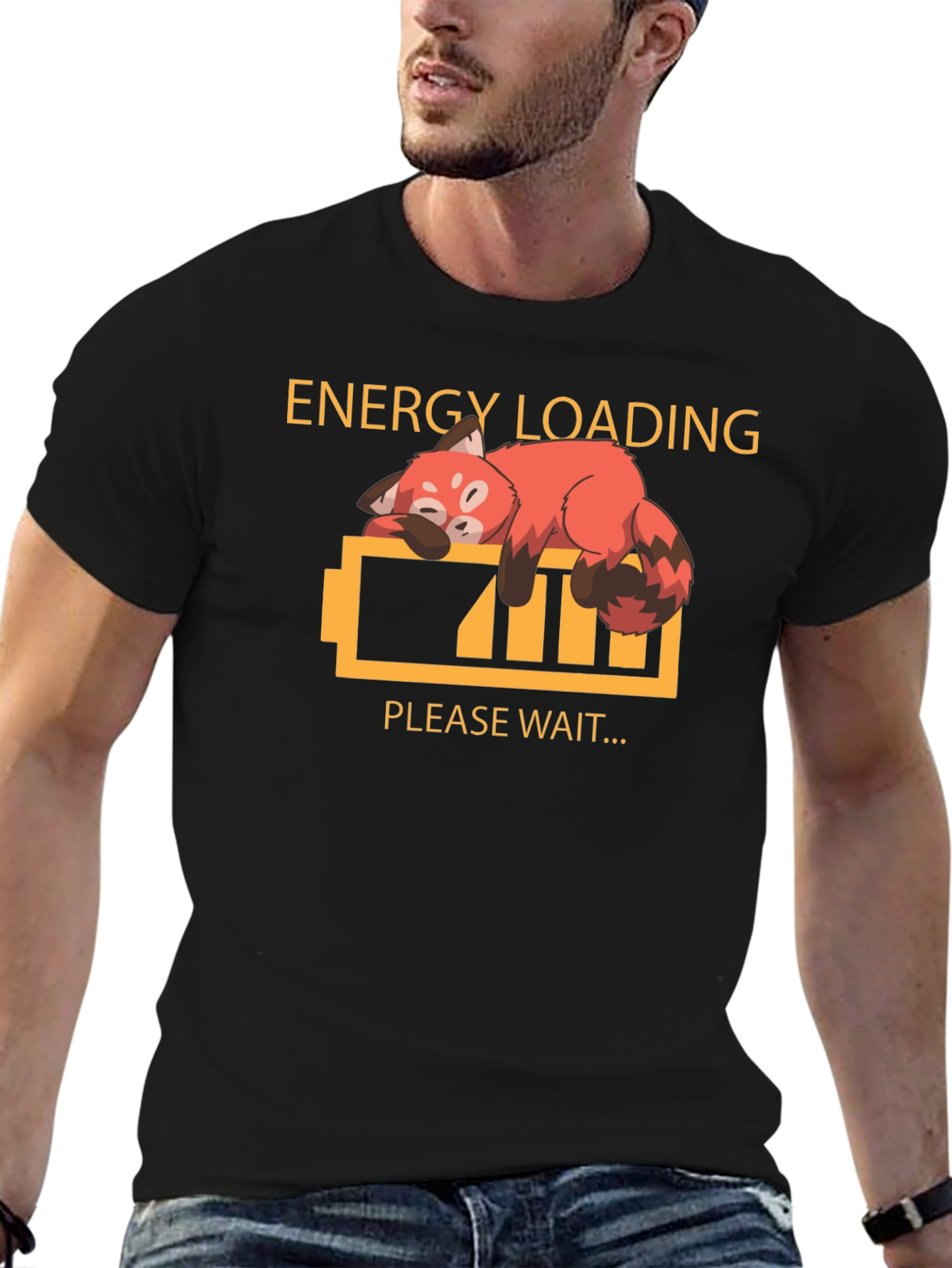 Black Energy Loading Funny Red Panda Graphic T-Shirt view 6